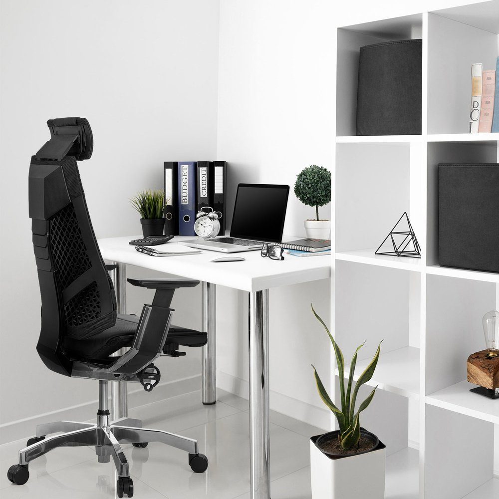 GENIDIA High St), Bürostuhl (1 Leder ergonomisch End Schwarz Drehstuhl Schreibtischstuhl mit hjh PRO Armlehnen OFFICE