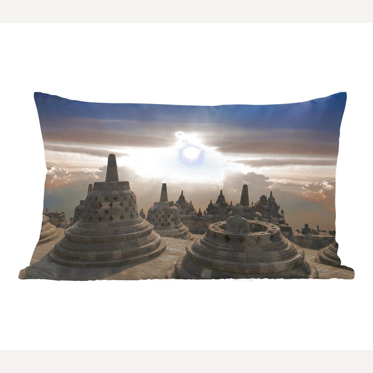MuchoWow Dekokissen Borobudur bei Sonnenuntergang, Wohzimmer Dekoration, Zierkissen, Dekokissen mit Füllung, Schlafzimmer