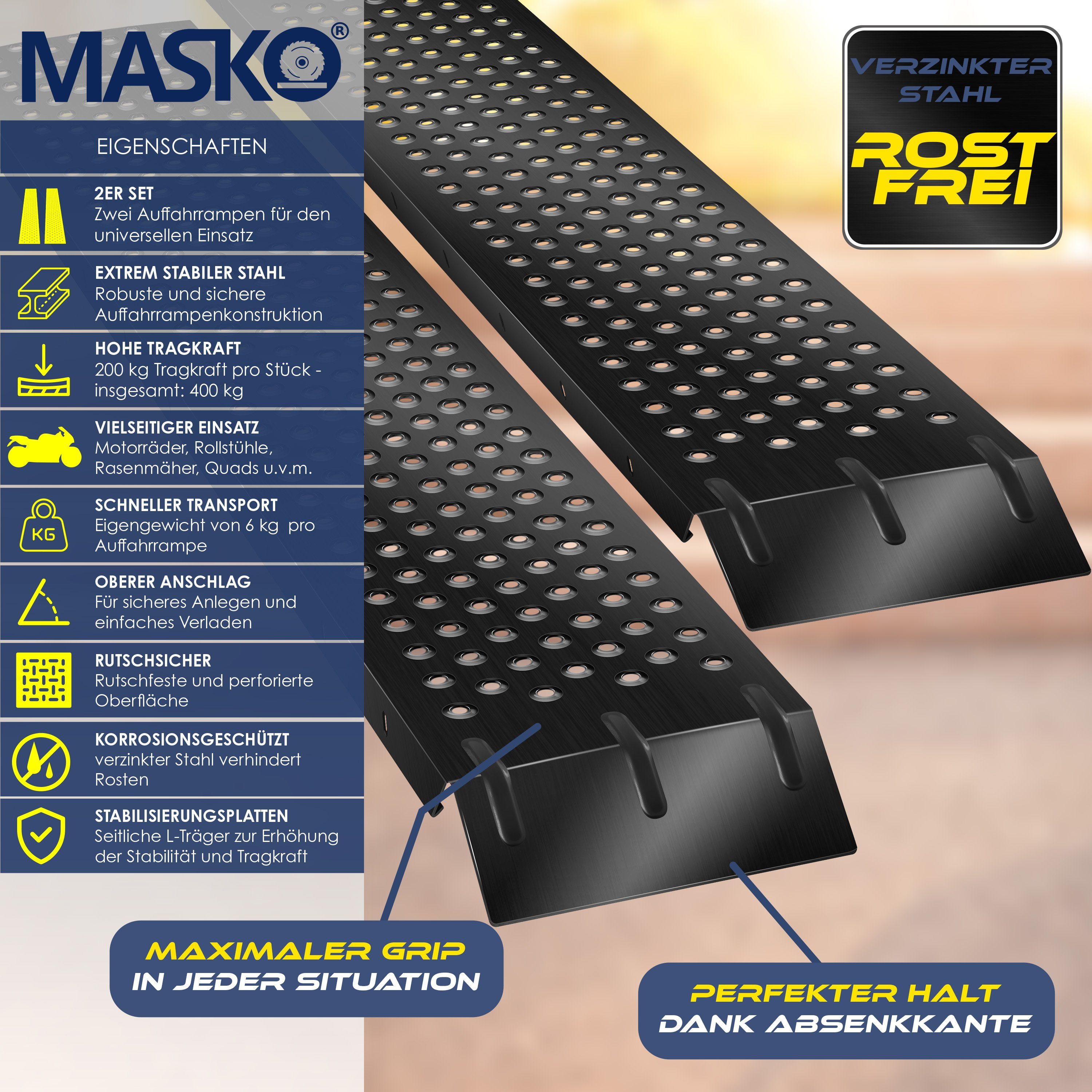 MASKO Auffahrrampe, 2X Auffahrrampe 400kg Verladerampe Verladeschiene verzinkt