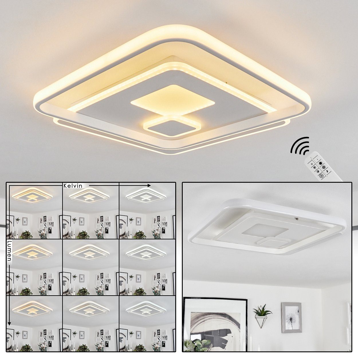 über dimmbar/ 3500 Deckenlampe LED, aus CCT Fernbedienung, in Lumen 2700-5500 Deckenleuchte Kelvin, »Lentiai« Weiß, dimmbare änderbar hofstein Metall/Kunststoff