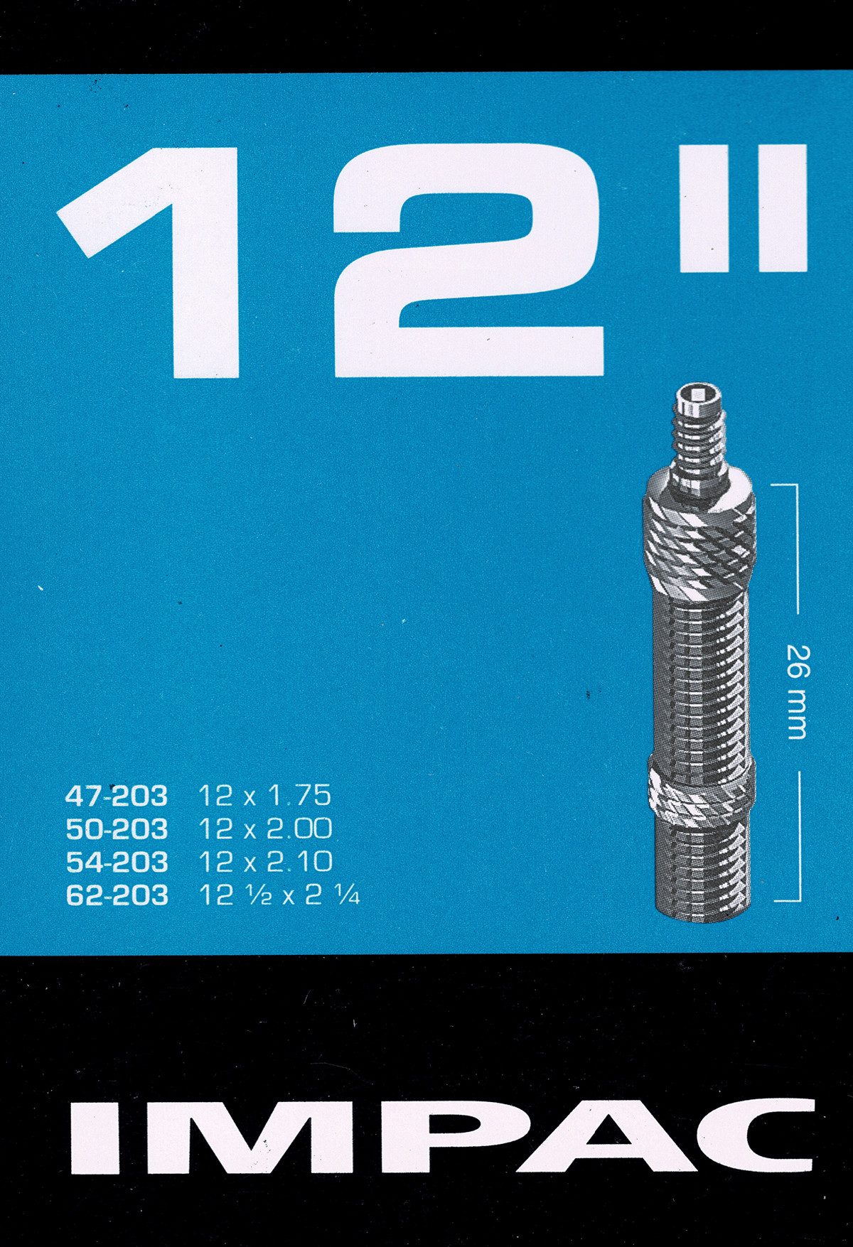 Impac Fahrradschlauch Impac 12 Zoll DV Schlauch Dunlop Blitz Fahrrad Ventil 47 - 62 203, 1,95, 2,00, 2,25, 1,90