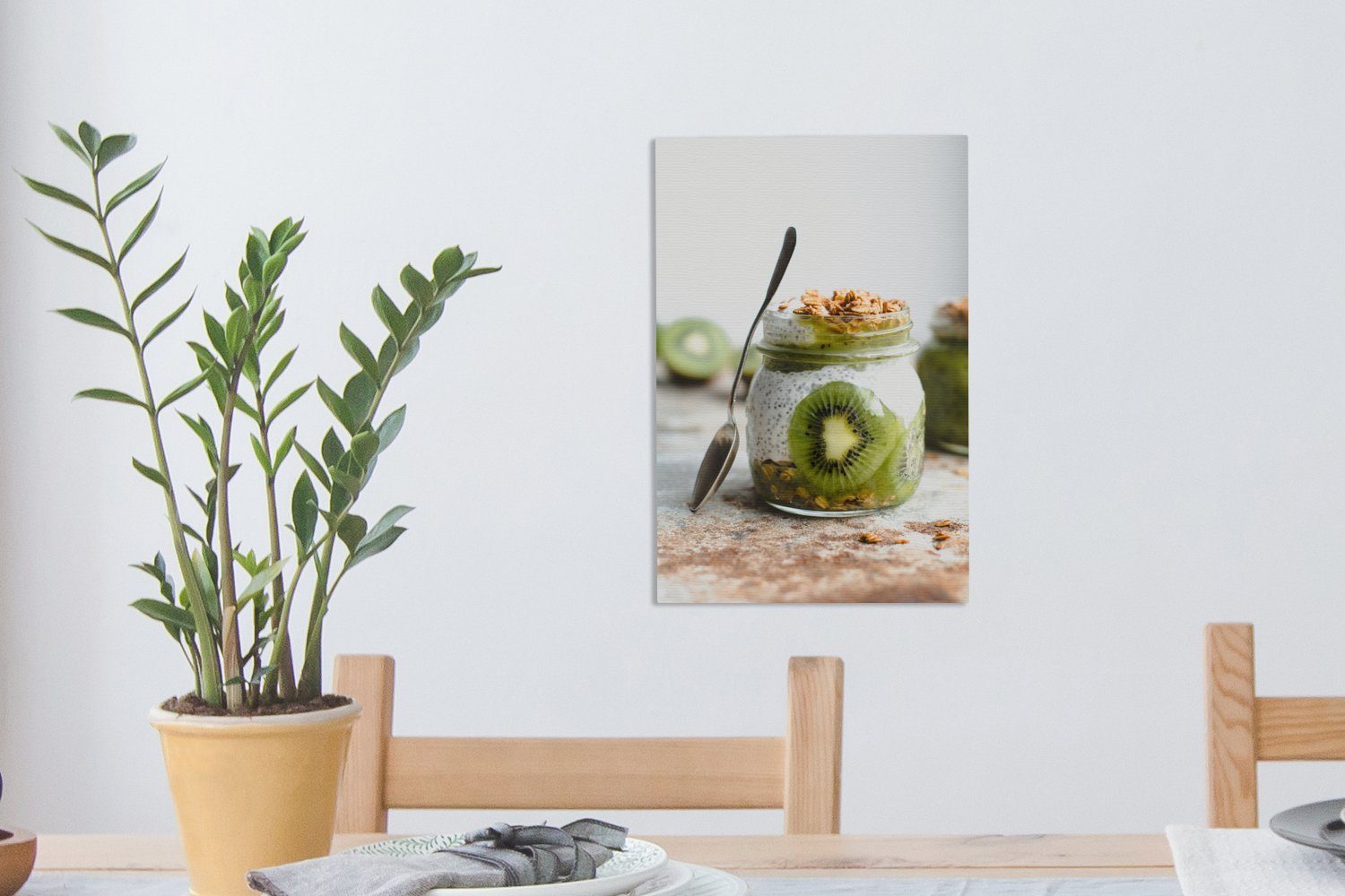 OneMillionCanvasses® Leinwandbild Kiwi - Lebensmittel, St), Zackenaufhänger, Leinwandbild 20x30 cm fertig Gemälde, Pudding bespannt inkl. - (1