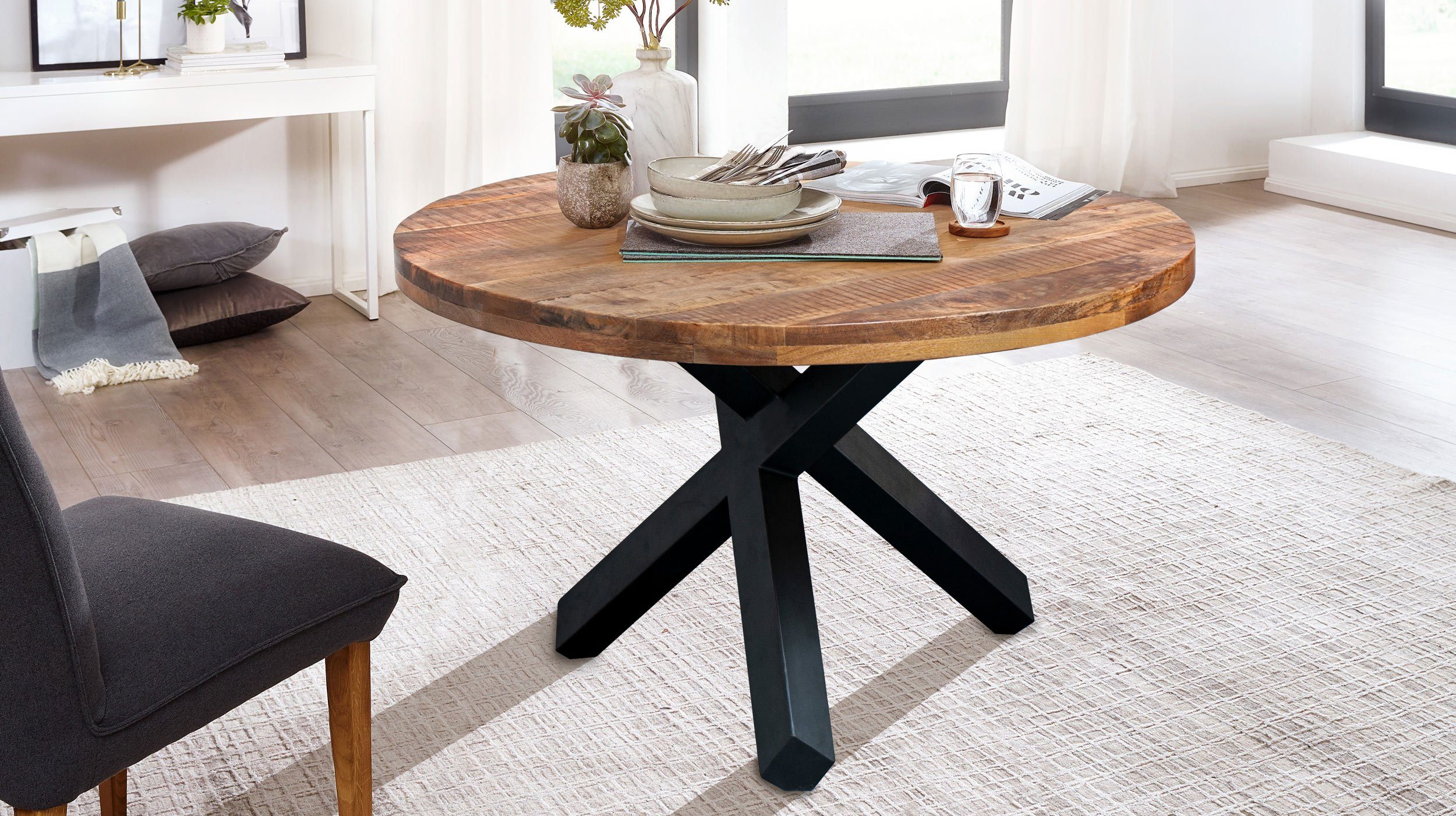 Massivart® Esstisch EDUARDO runder Massivholztisch (110 cm oder 130 cm) aus günstig online kaufen