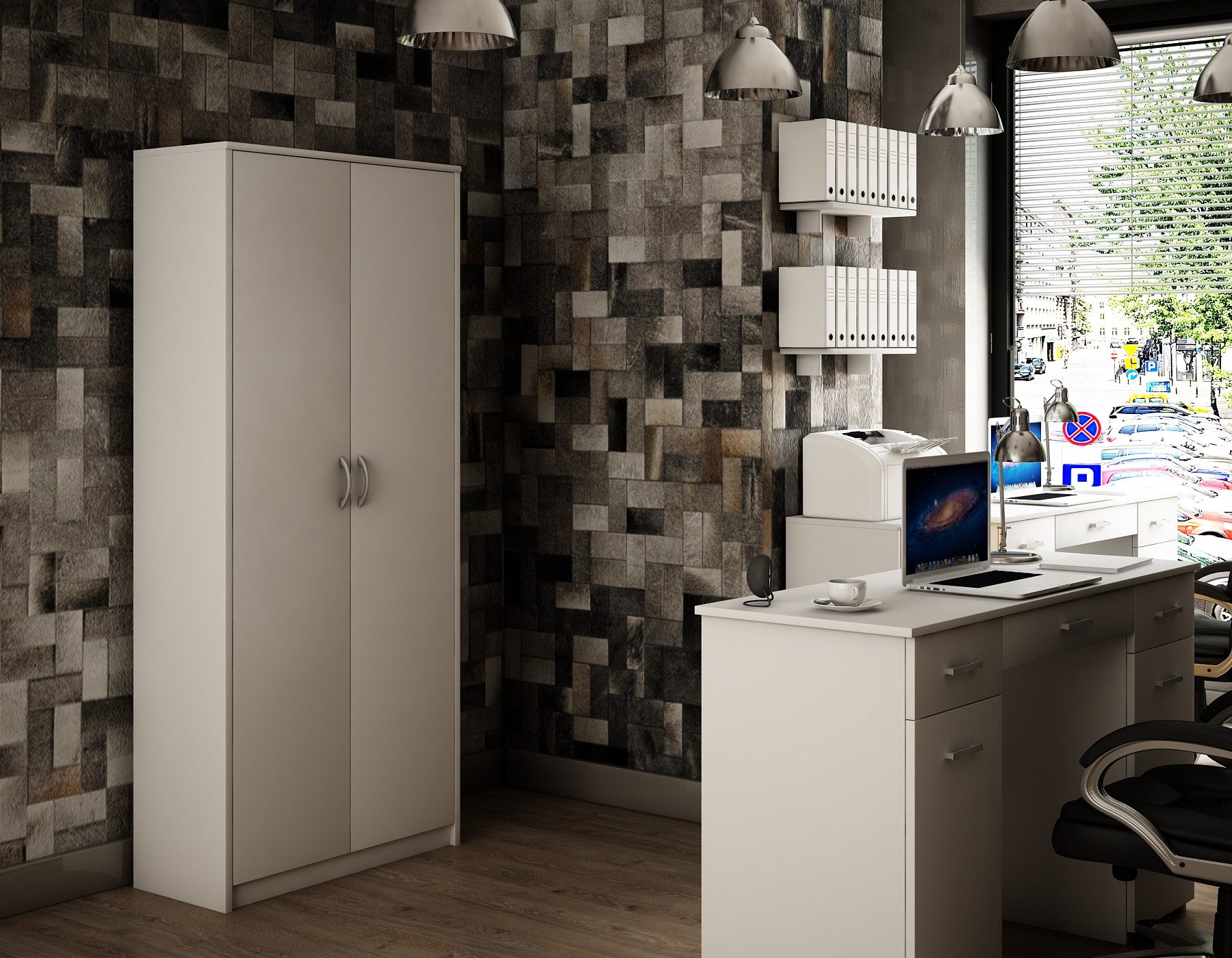 Home Collective Mehrzweckschrank mit 8 Fächern Besenschrank Haushaltsschrank (74 cm breit aus Laminatplatte und hochwertigen Polymergriffen) in mattem Finish mi – Bild 4 von 5