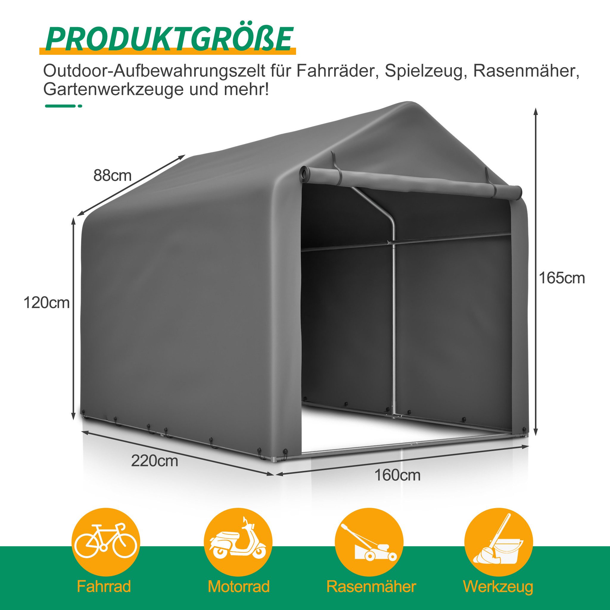 Blossom Garage Geräteschuppen 160x220x165 cm Wetterfestes Fahrradgarage, PE, Rolltor, Gartenhaus Fahrradschuppen für Fahrräder, E-Bikes, Gartengeräte