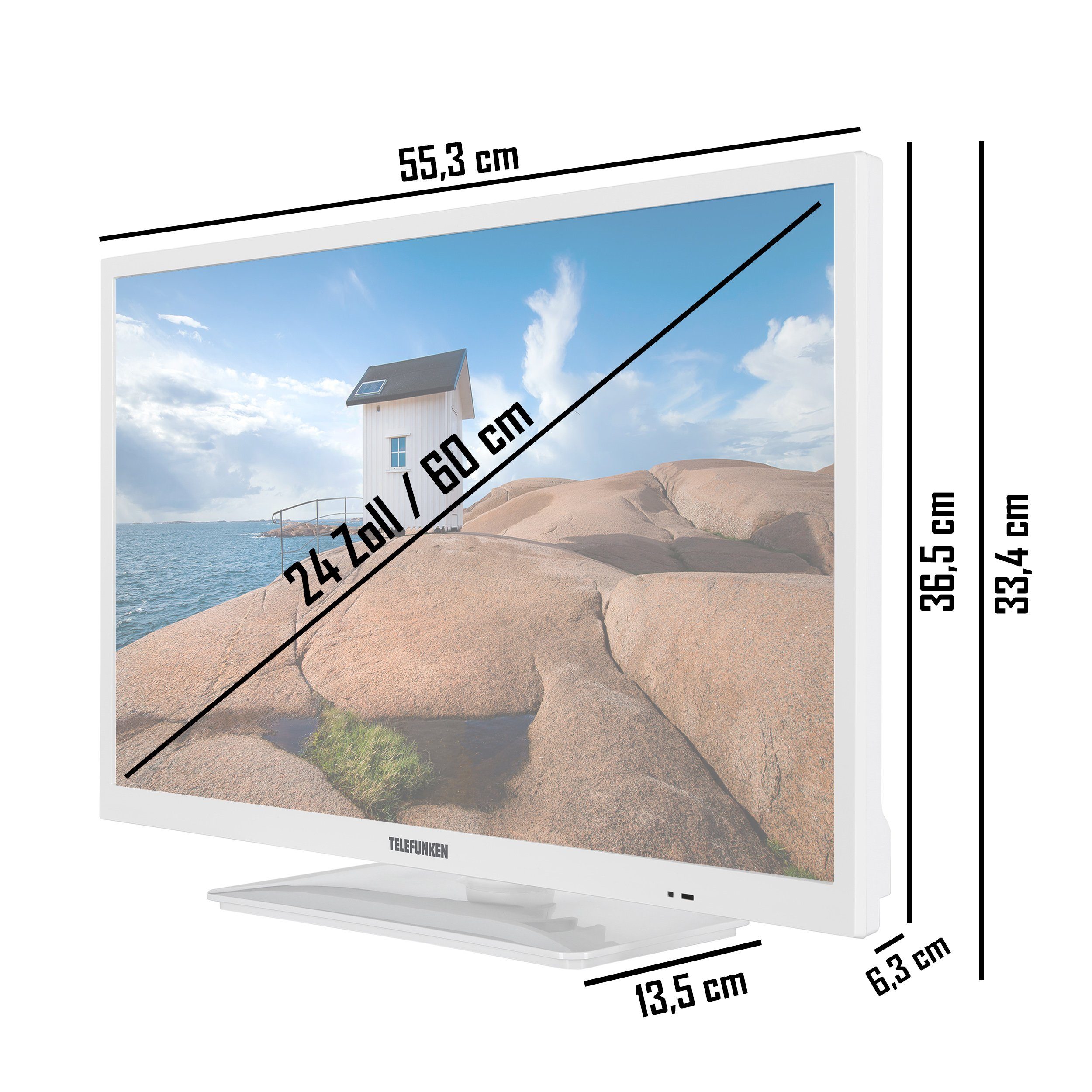 Smart (60 TV, HD-ready, HD+ Monate Volt 6 cm/24 Fernseher Zoll, gratis) XH24SN550MV-W Anschluss, Telefunken LCD-LED Triple-Tuner, 12