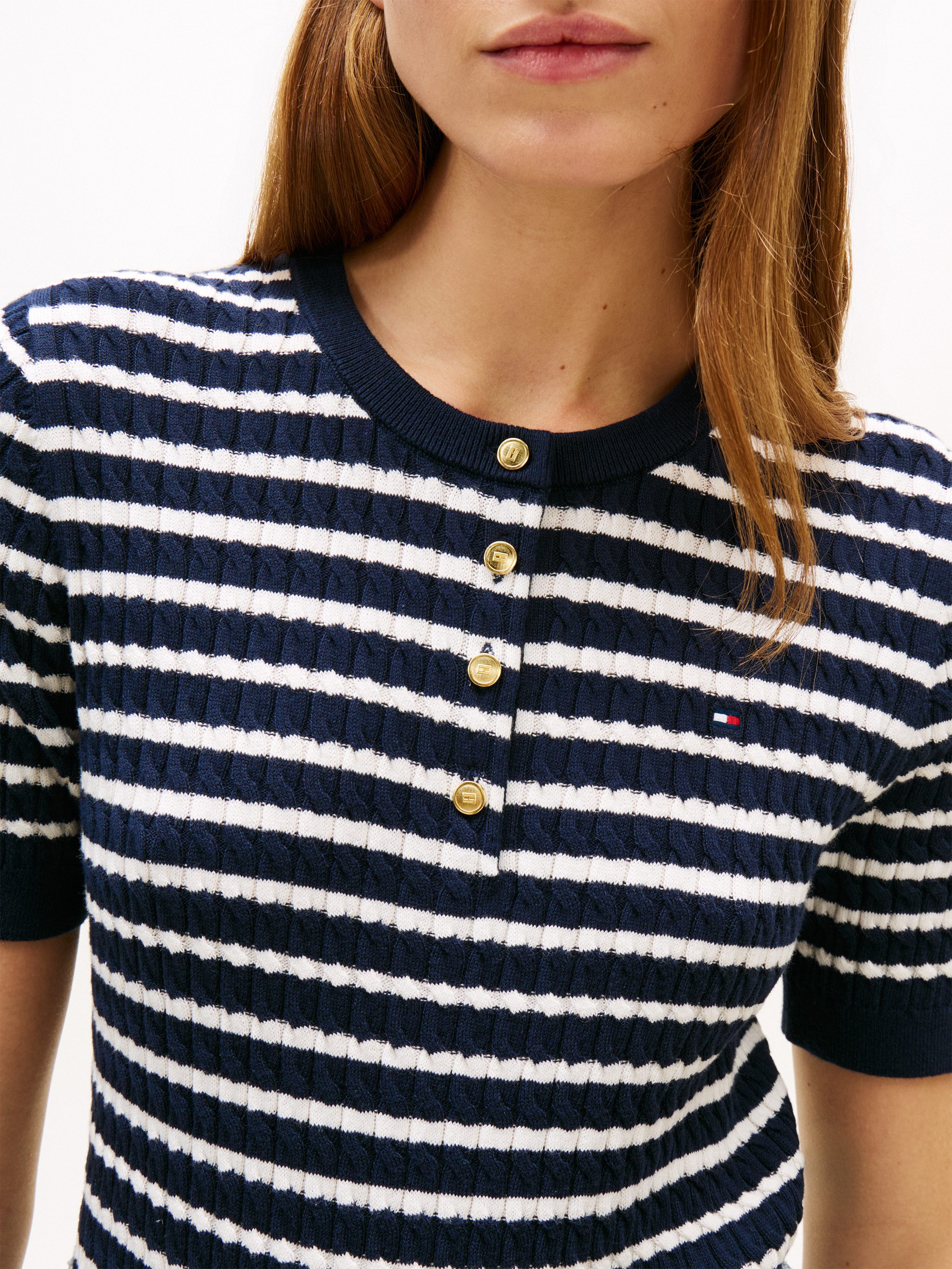 Tommy Hilfiger Strickpullover CO CABLE FINE GG SS HENLEY mit Zopfmuster günstig online kaufen