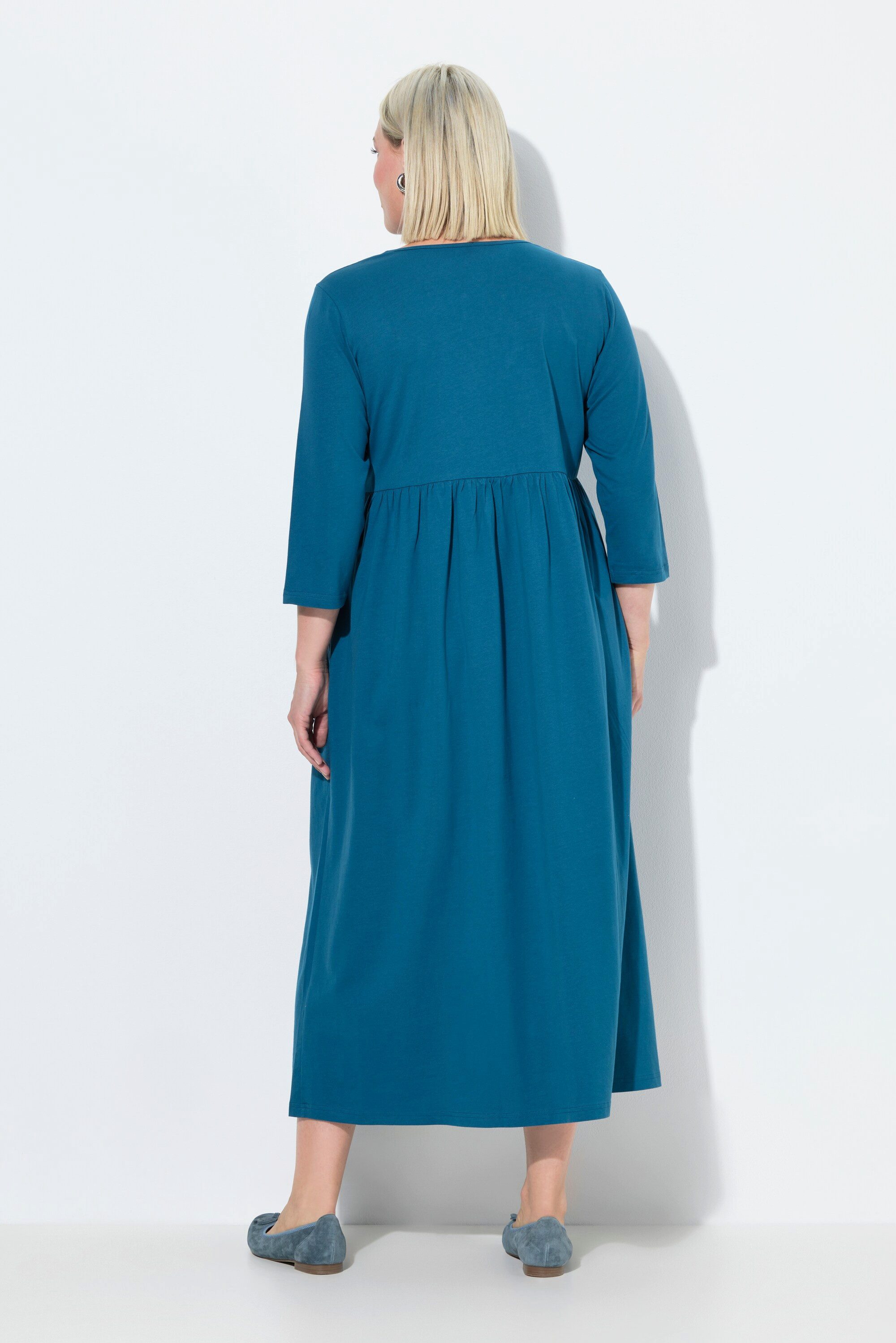 Ulla Popken Maxikleid Jerseykleid A-Linie Tunika-Ausschnitt 3/4-Arm – Bild 3 von 4