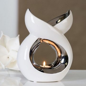 GILDE Kandelaber, Design Aromabrenner Duftlampe aus Keramik in weiss silberfarben