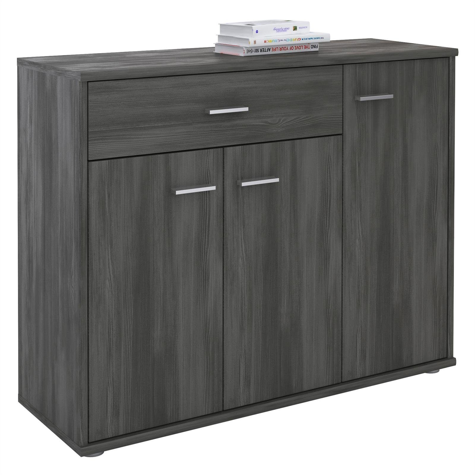 CARO-Möbel Kommode ESTELLE, Sideboard ESTELLE Mehrzweckschrank, 3 Türen und 1 Schublade, 88 cm bre