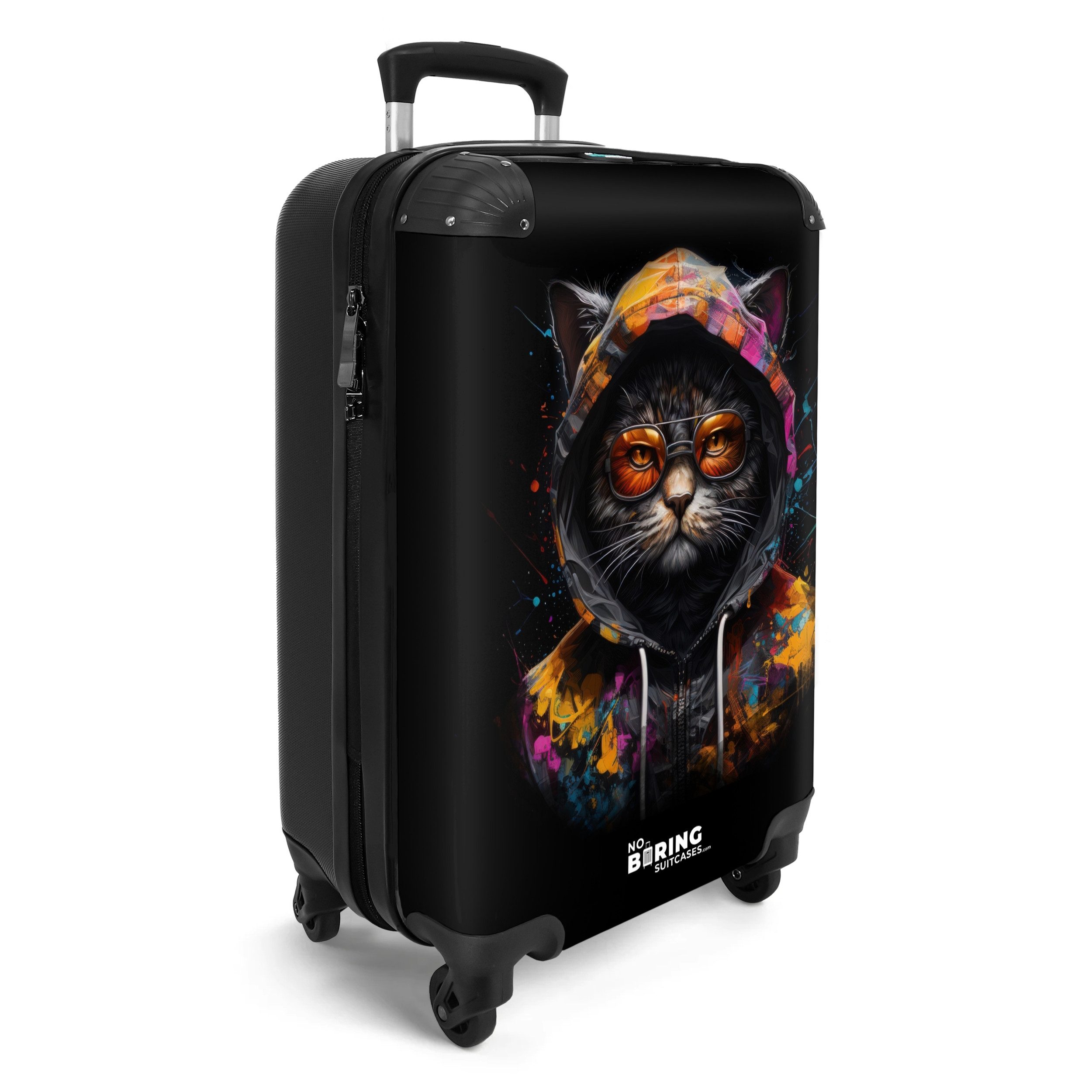 NoBoringSuitcases.com© Hartschalen-Trolley Katze mit bunter Weste günstig online kaufen