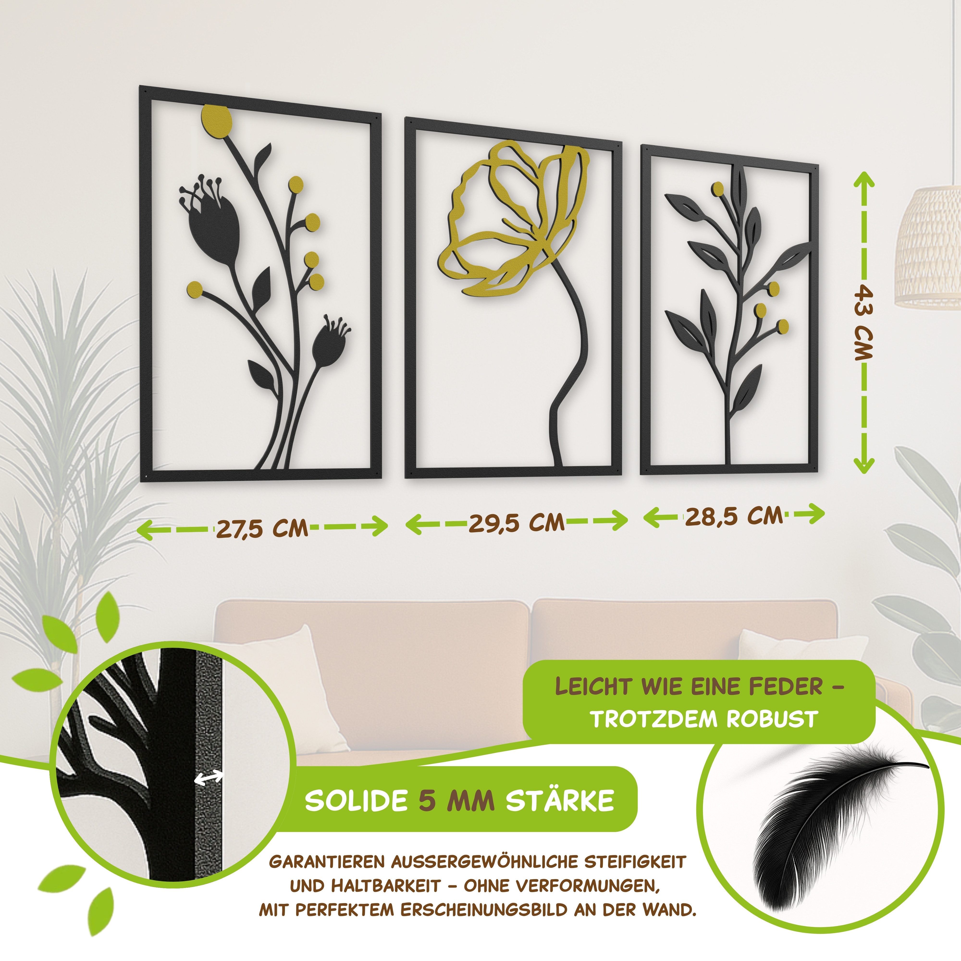 Outentin Wanddekoobjekt (MDF 5 mm, Laser-Cut, ungiftiges Finish, Montage ohne Bohren), 3D Holz Wandbild Laser-Cut – 8 Motive, Gold, Schwarz-Rot, Wanddeko