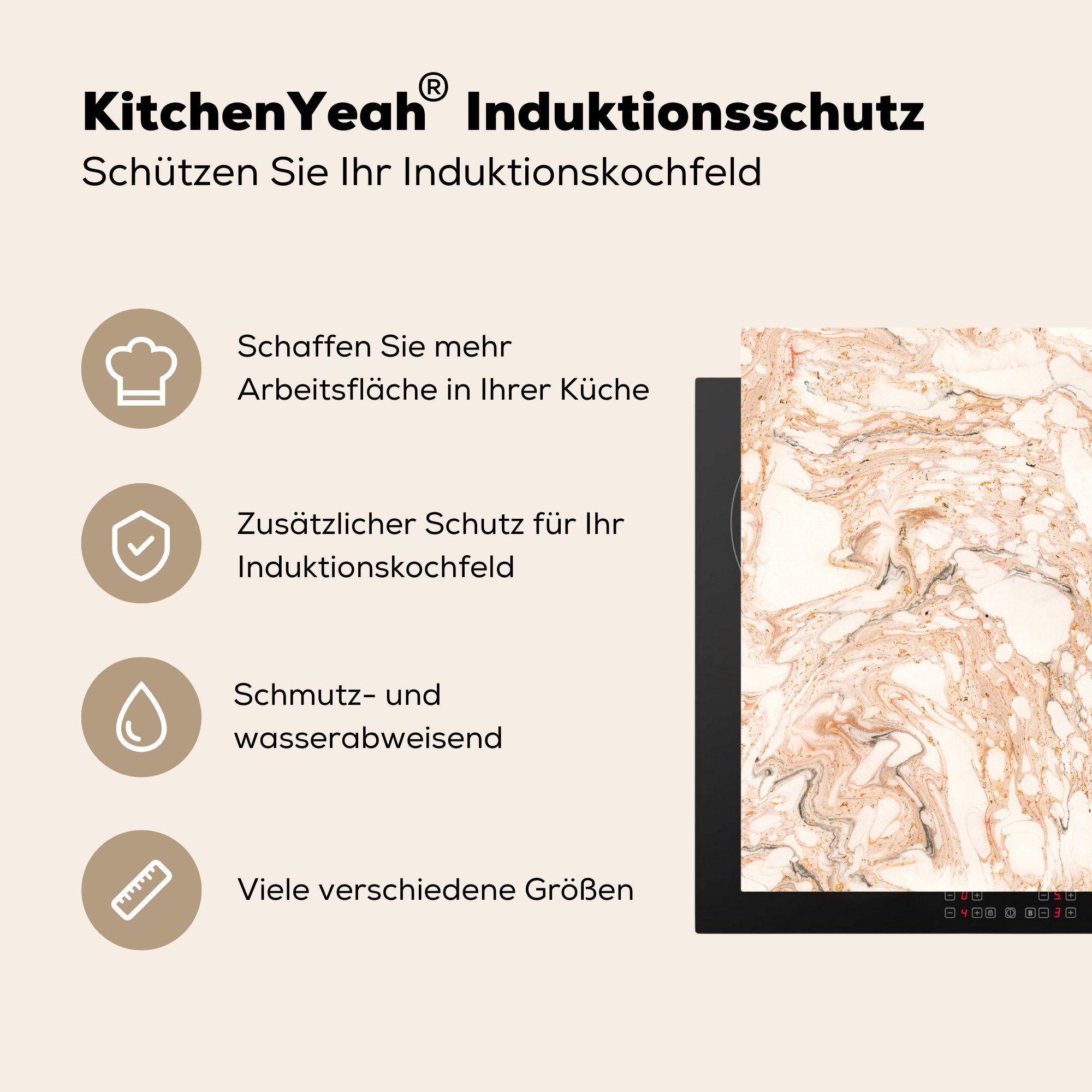 MuchoWow Herdblende-/Abdeckplatte Marmor cm, Arbeitsplatte Schwarz, küche tlg), (1 - Ceranfeldabdeckung, Orange 78x78 Vinyl, für 