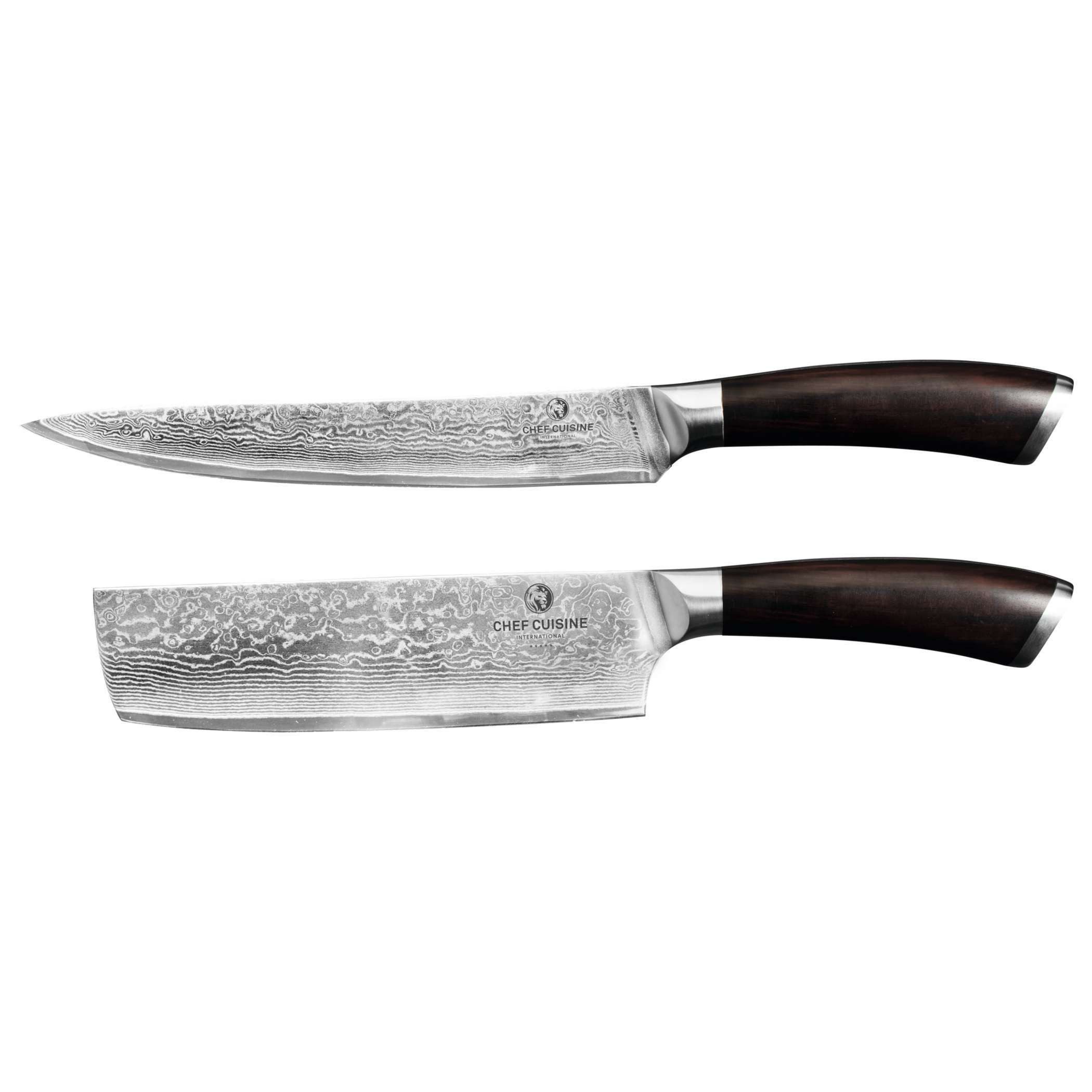 Kochmesser Chef Cuisine Damast Messer Nakiri Set 2 -tlg., Ebenholz