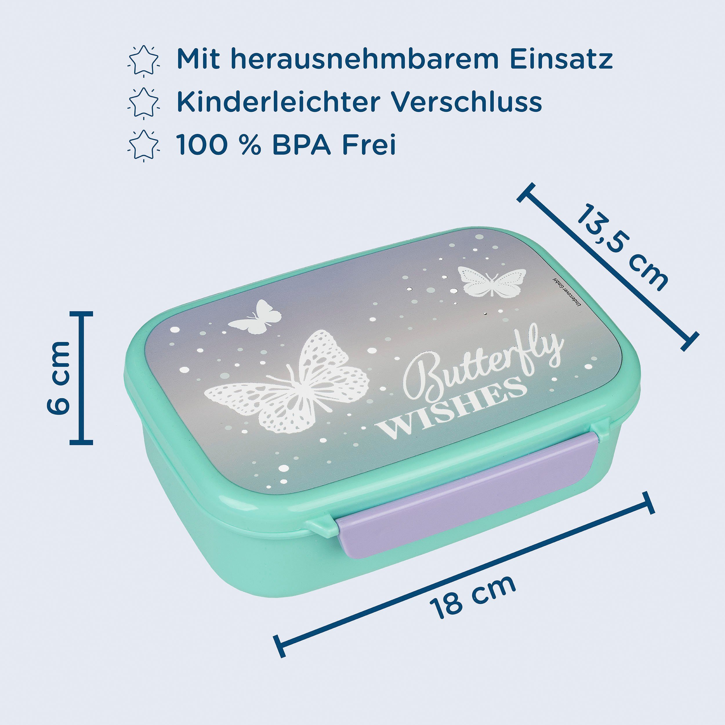 Scooli Lunchbox Brotzeitdose & Trinkflasche, Butterfly Wishes, Kunststoff, (Set, 2-tlg), mit Trinkflasche