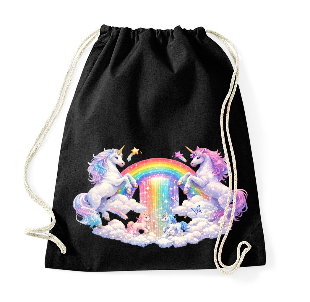 Blondie & Brownie Turnbeutel Turnbeutel Unicorn Rainbow Beutel Print Einhorn Regenbogen Wolken (Einzelstück, Einzelartikel), Unicorn Rainbow Beutel Einhornzauber