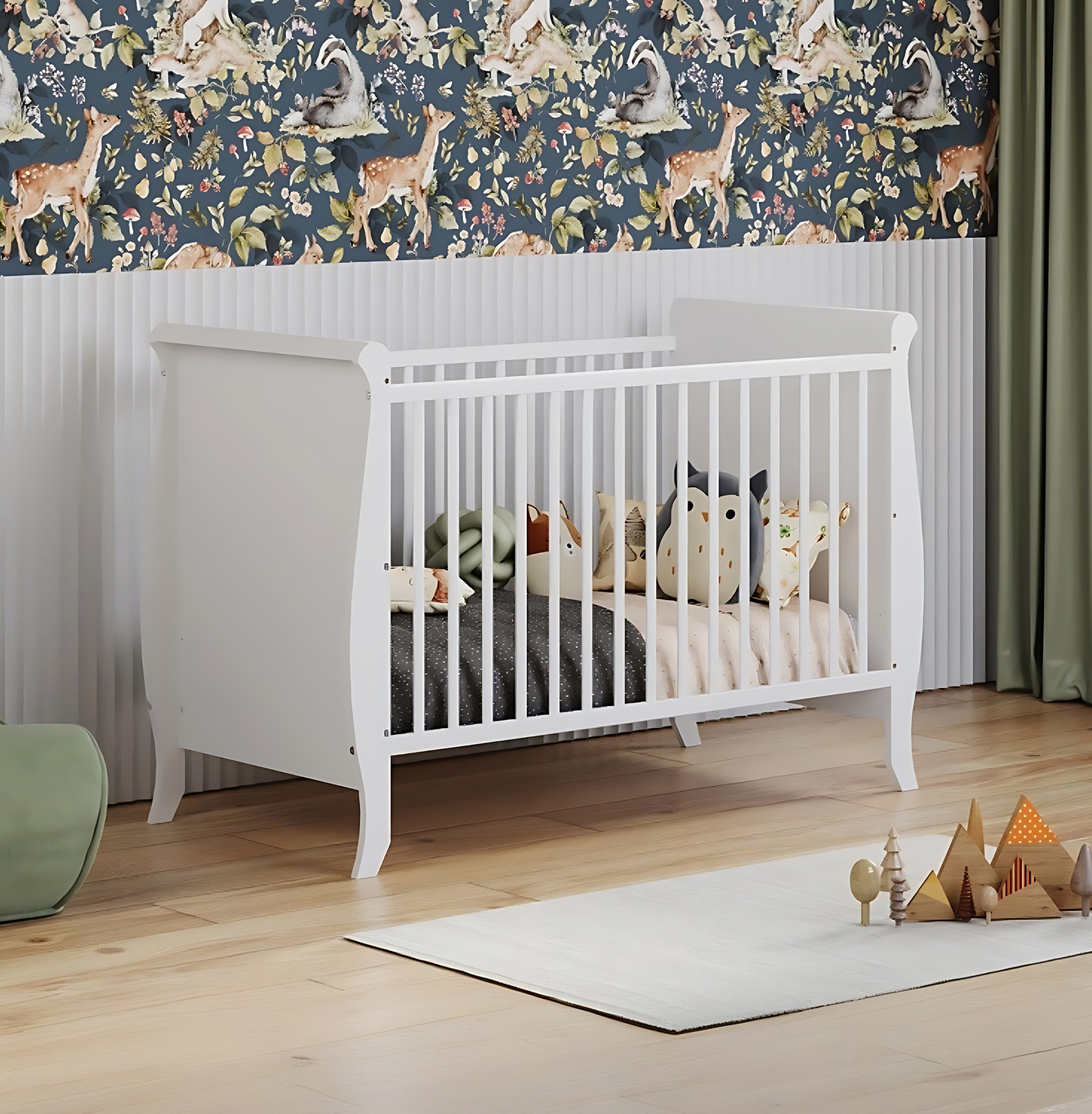 Alavya Home® Babybett MIA, 60x120 Umbaubar zum Kinderbett und Juniorbett 3-fach höhenverstellbar