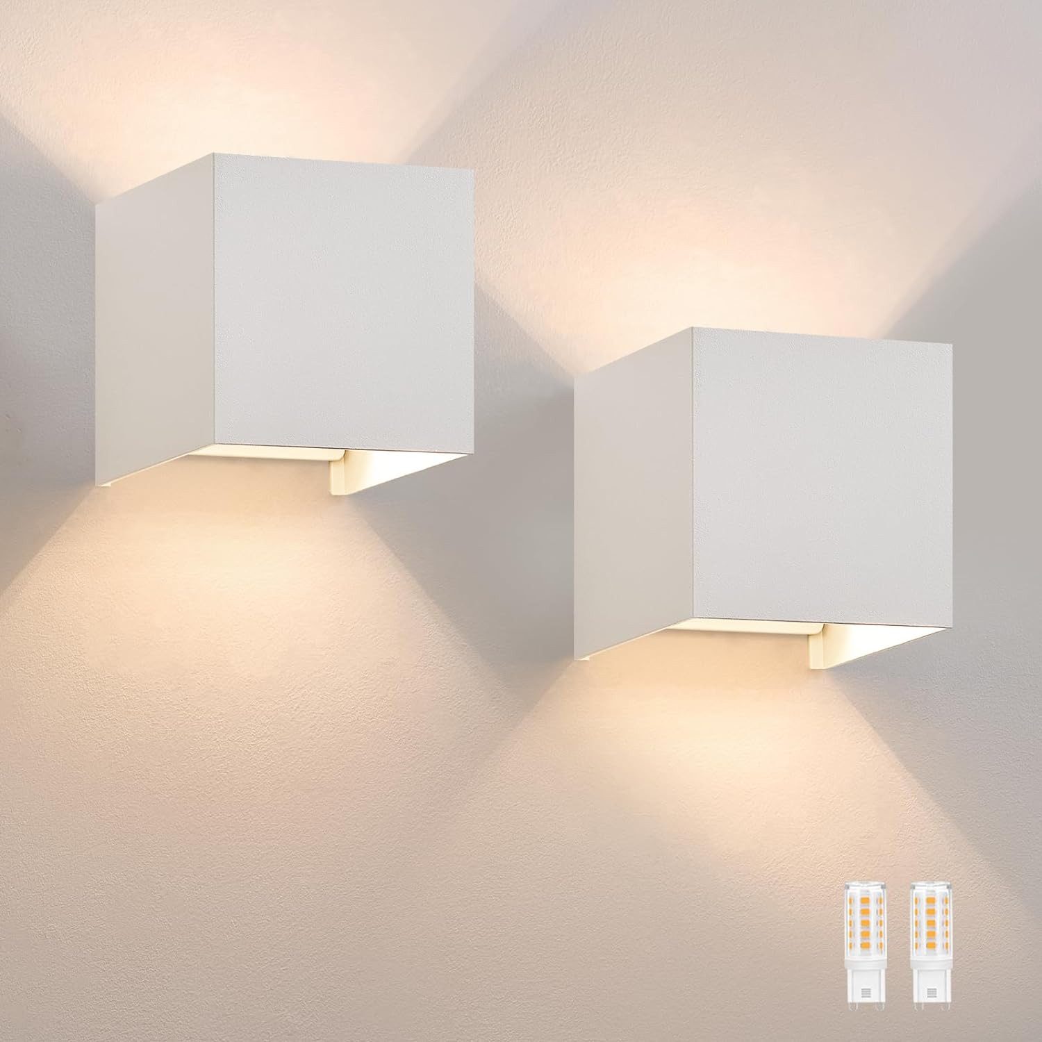 ZMH LED Wandleuchte innen Außen Up-and-Down Wandlampe Treppenhaus Flur, G9, Mit Leuchtmittel, Warmweiß, G9,Warmweiß,IP54,für Terrasse, Garten, Badezimmer,2 Stück