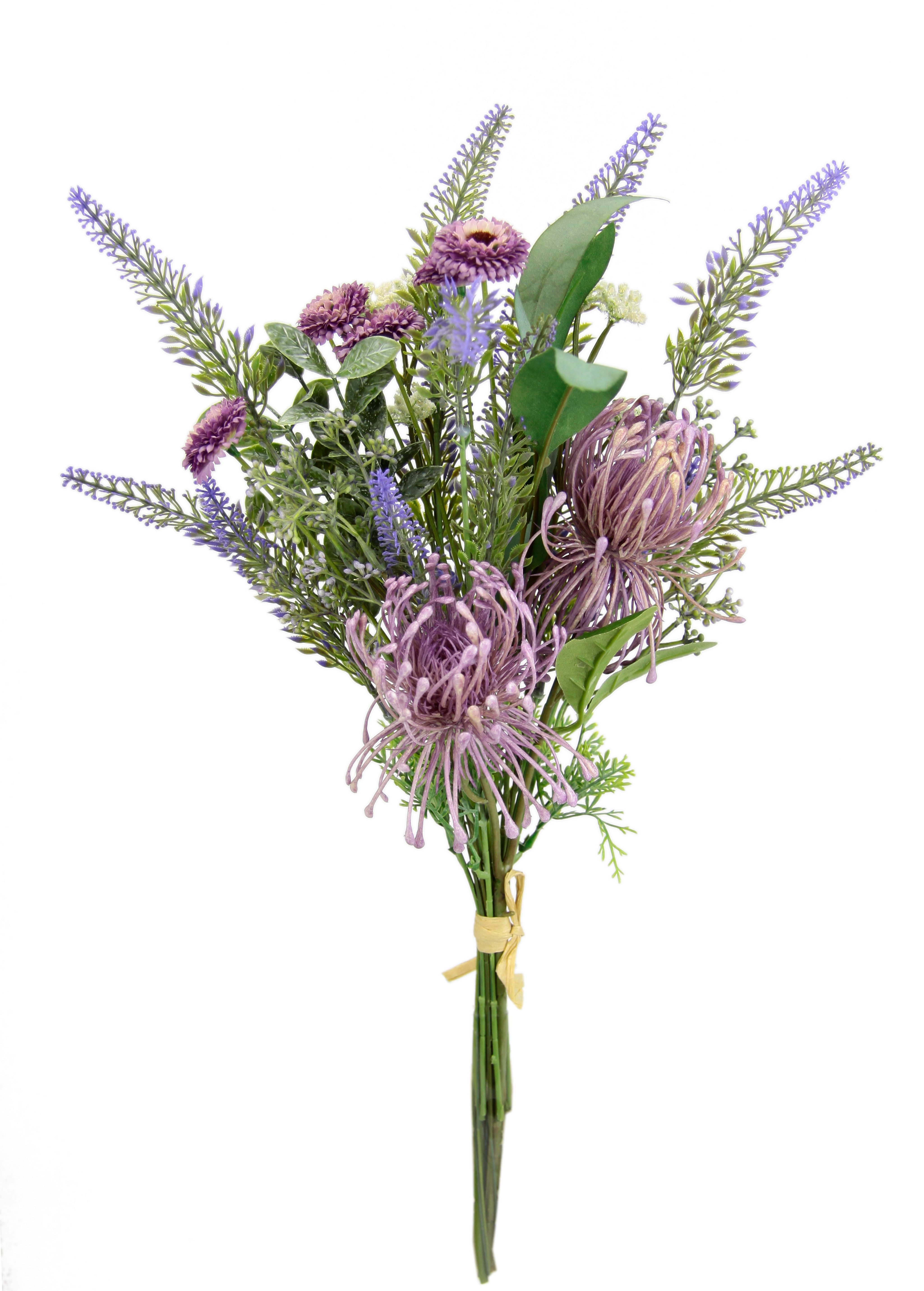 Kunstblume Kunstblumen-Strauß Protea Zinnien Lavendel, I.GE.A., Höhe 50 cm, Bouquet Blumensträuße Dekoblume Blumen Grabdeko