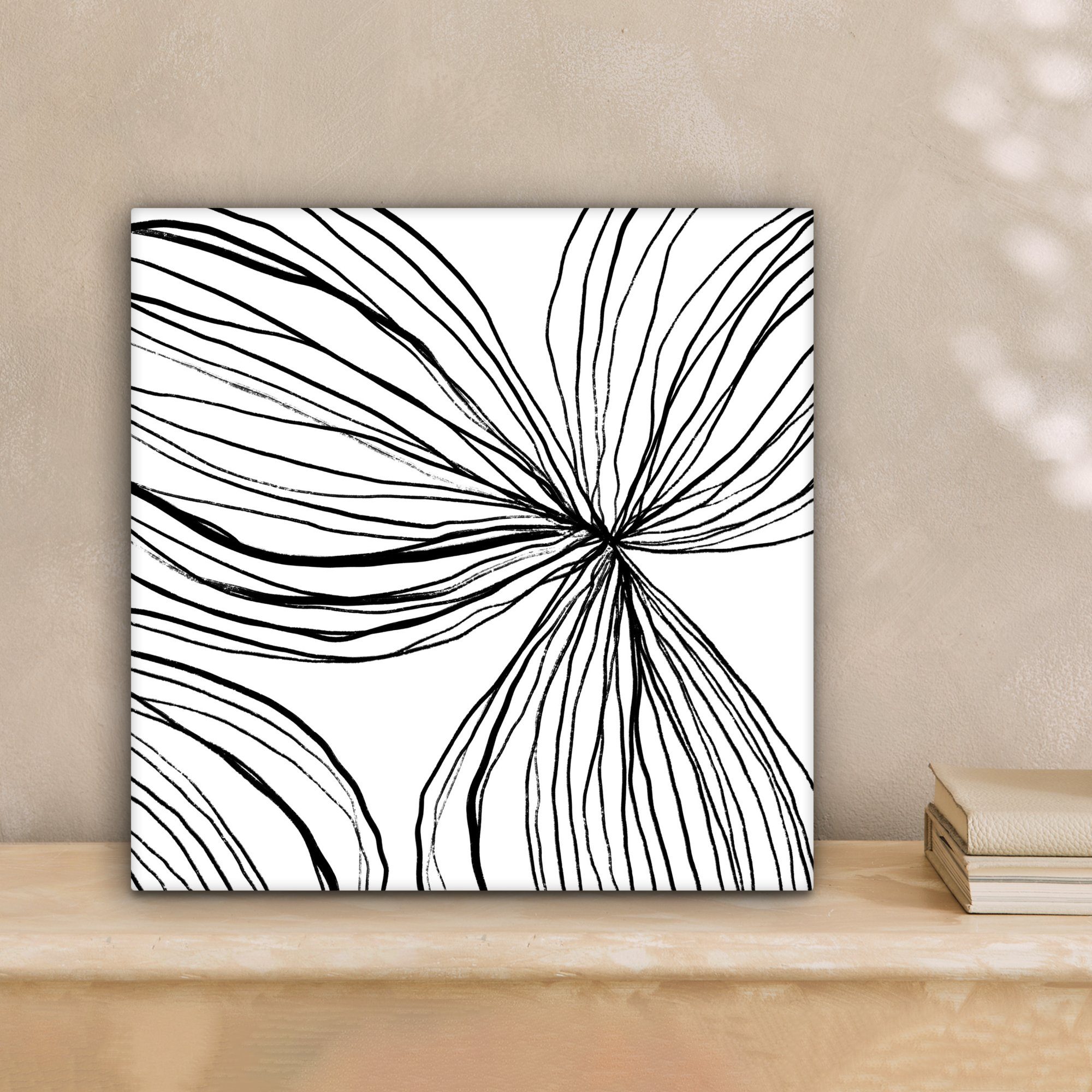 OneMillionCanvasses® Leinwandbild Kunst - Linien - Weiß - Schwarz, Fotodruck (1 St), Wandbild, Deko Schlafzimmer Wohnzimmer Flur 20x20 cm
