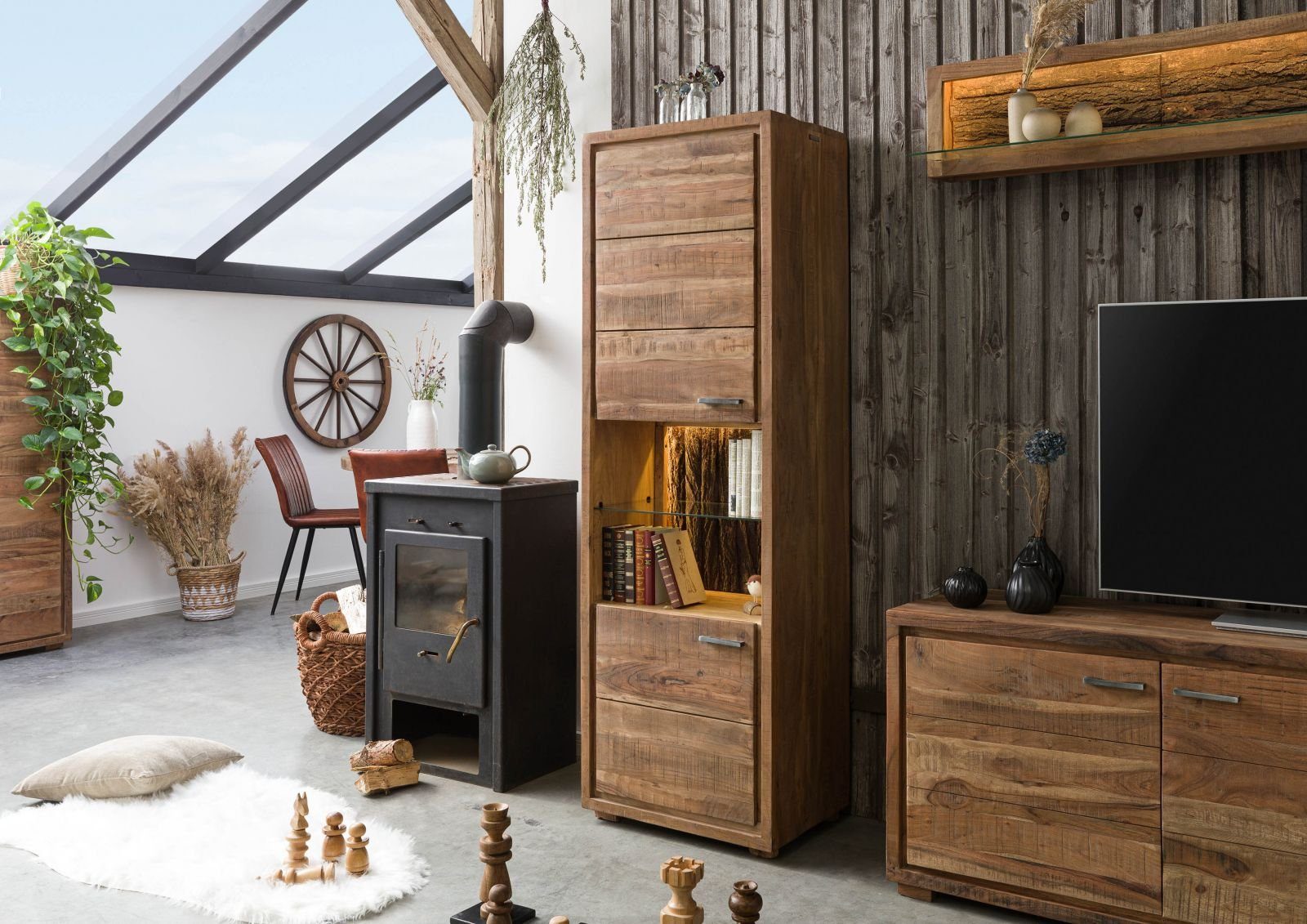 Massivmoebel24 Standvitrine BARK (Vitrine Akazie 58x40x180 natur lackiert B günstig online kaufen