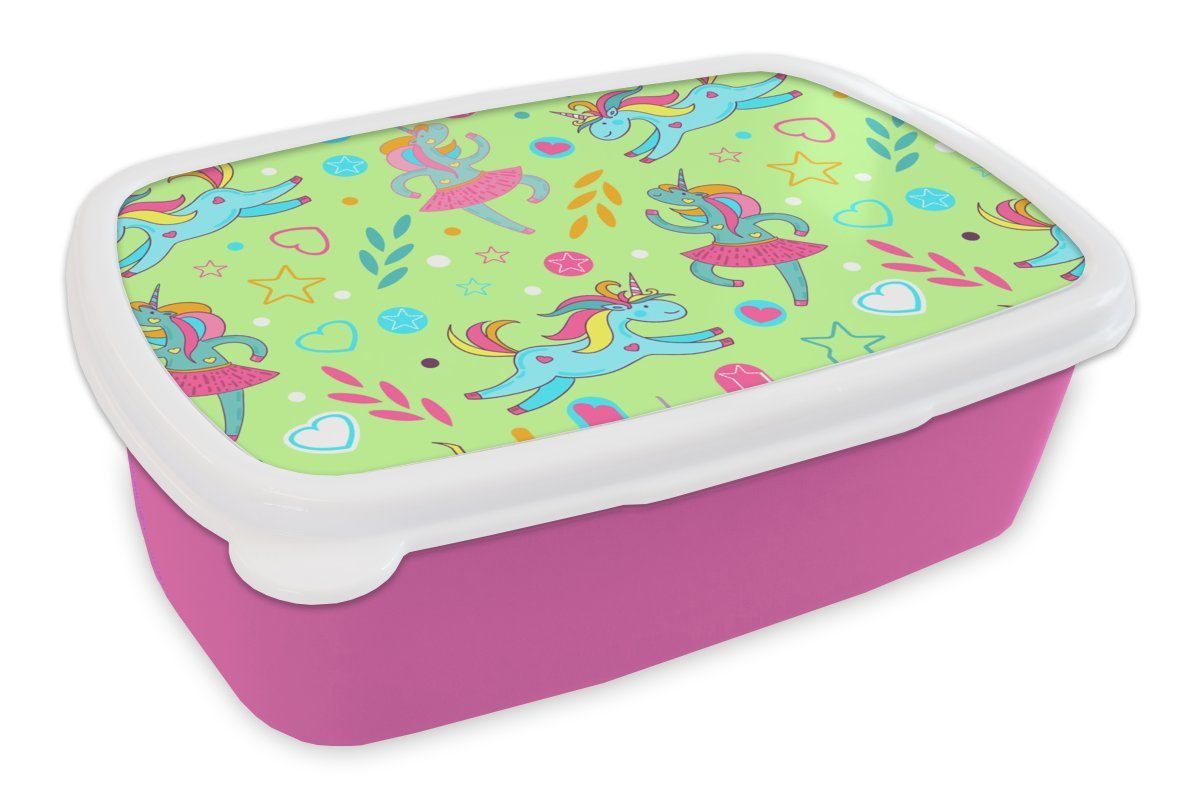 MuchoWow Lunchbox Ballerina Einhorn (2-tlg), Kunststoff, Erwachsene, - - Kinder, Kunststoff rosa für - Muster Snackbox, Brotdose Mädchen, Regenbogen, Brotbox