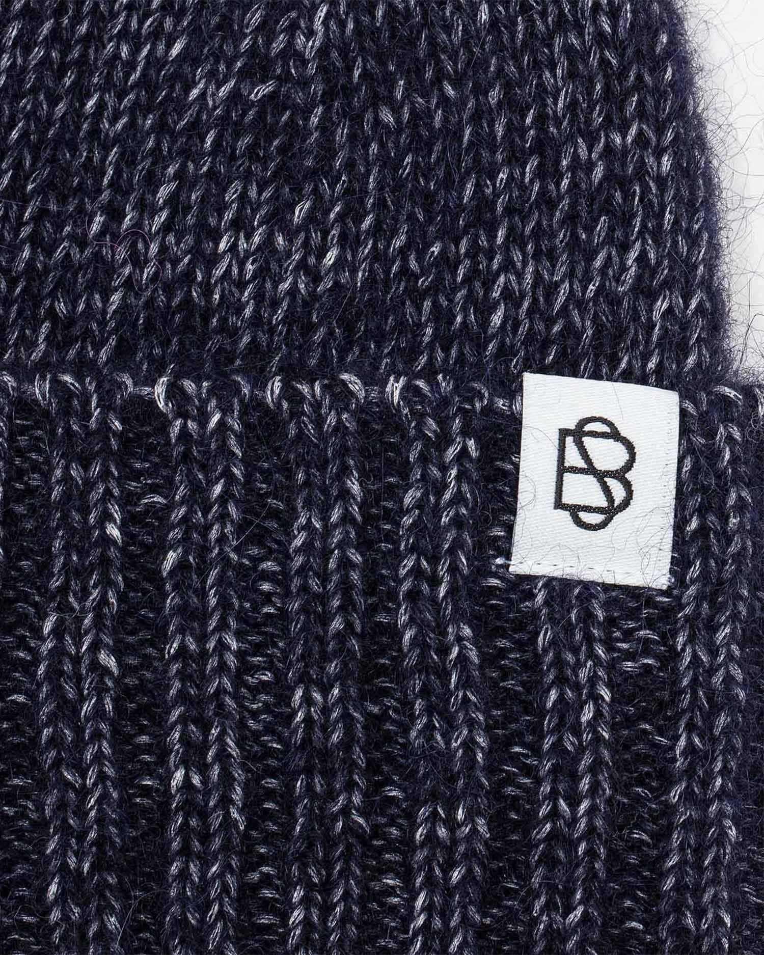 Blue Aufschlag Damen breitem Dark - Mütze Beanie Becksöndergaard Strickmütze flauschig Lenny Alpaka/Baumwolle aus Wintermütze mit