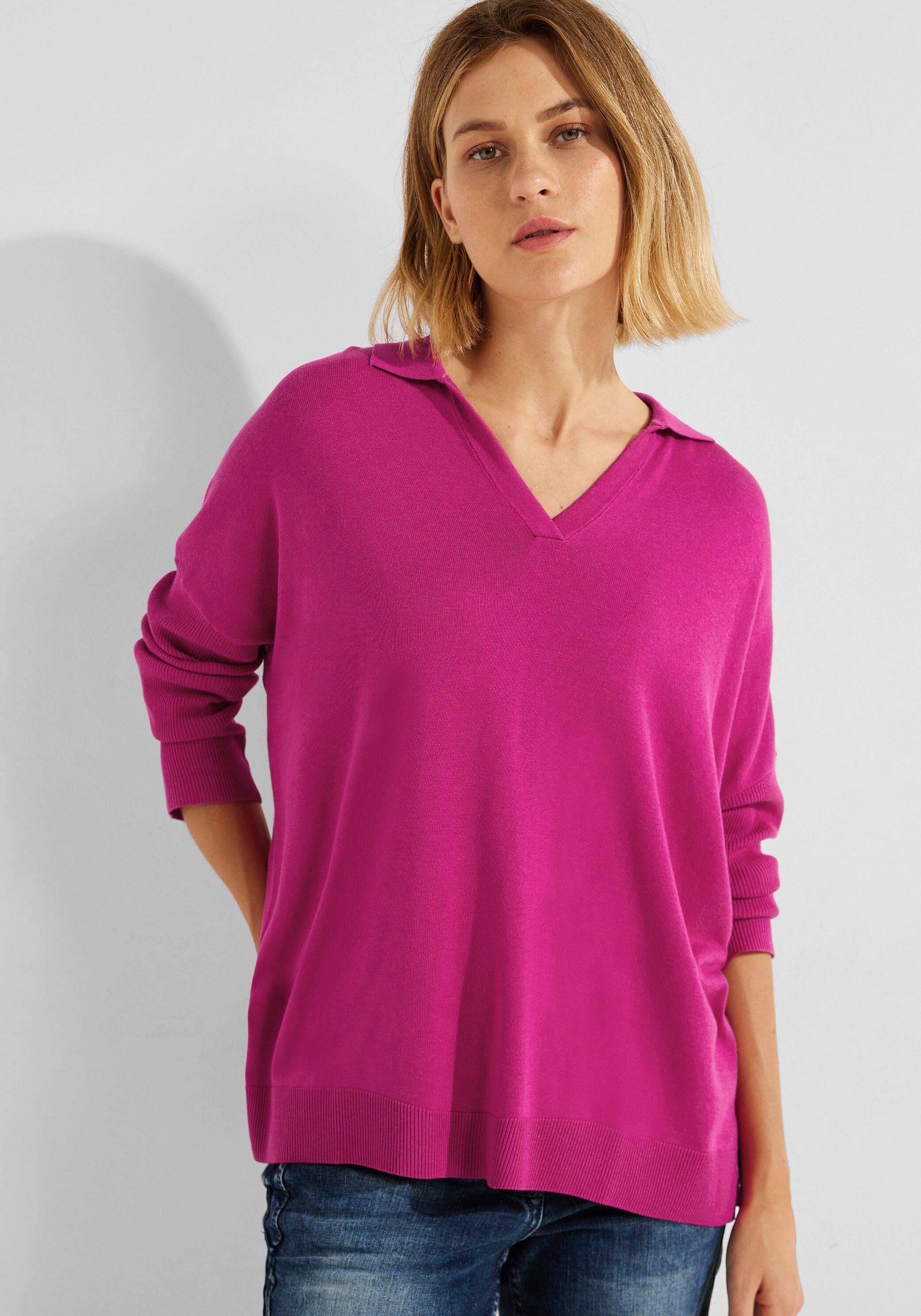 Unifarbe Polokragenpullover Cecil in pink cool