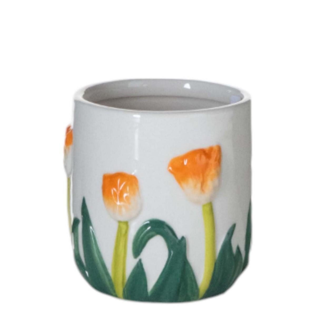 INNA-Glas Blumentopf Übertopf NURVANI, Tulpenmotiv, bunt, 8,5cm, Ø8,2cm