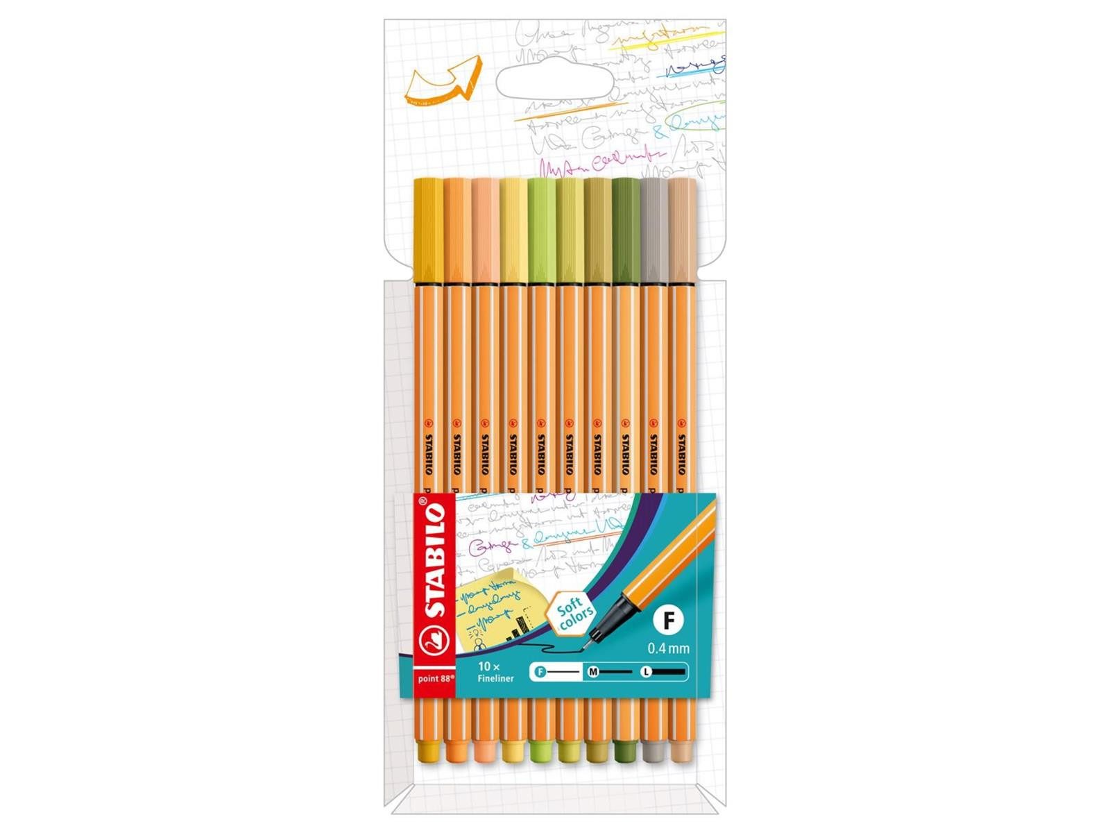 Fineliner STABILO point 88 Fineliner - 0,4 mm - 10er Set - soft colours