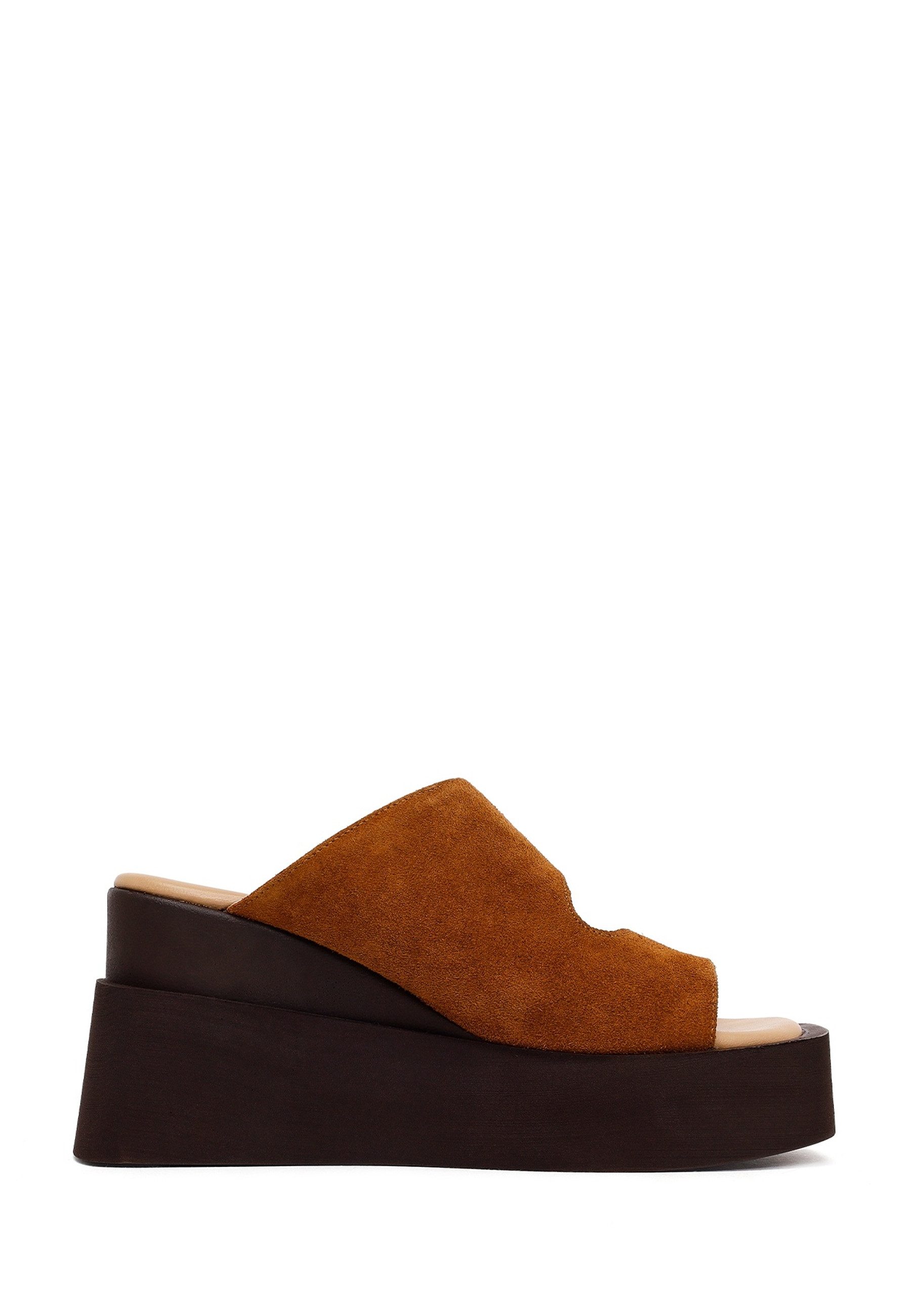 Derimod Keilabsatz-Pantoletten aus Veloursleder Mules Echtes Wildleder, Lederfutter, TPU-Sohle, Plateaukeil, Schlupfdesign