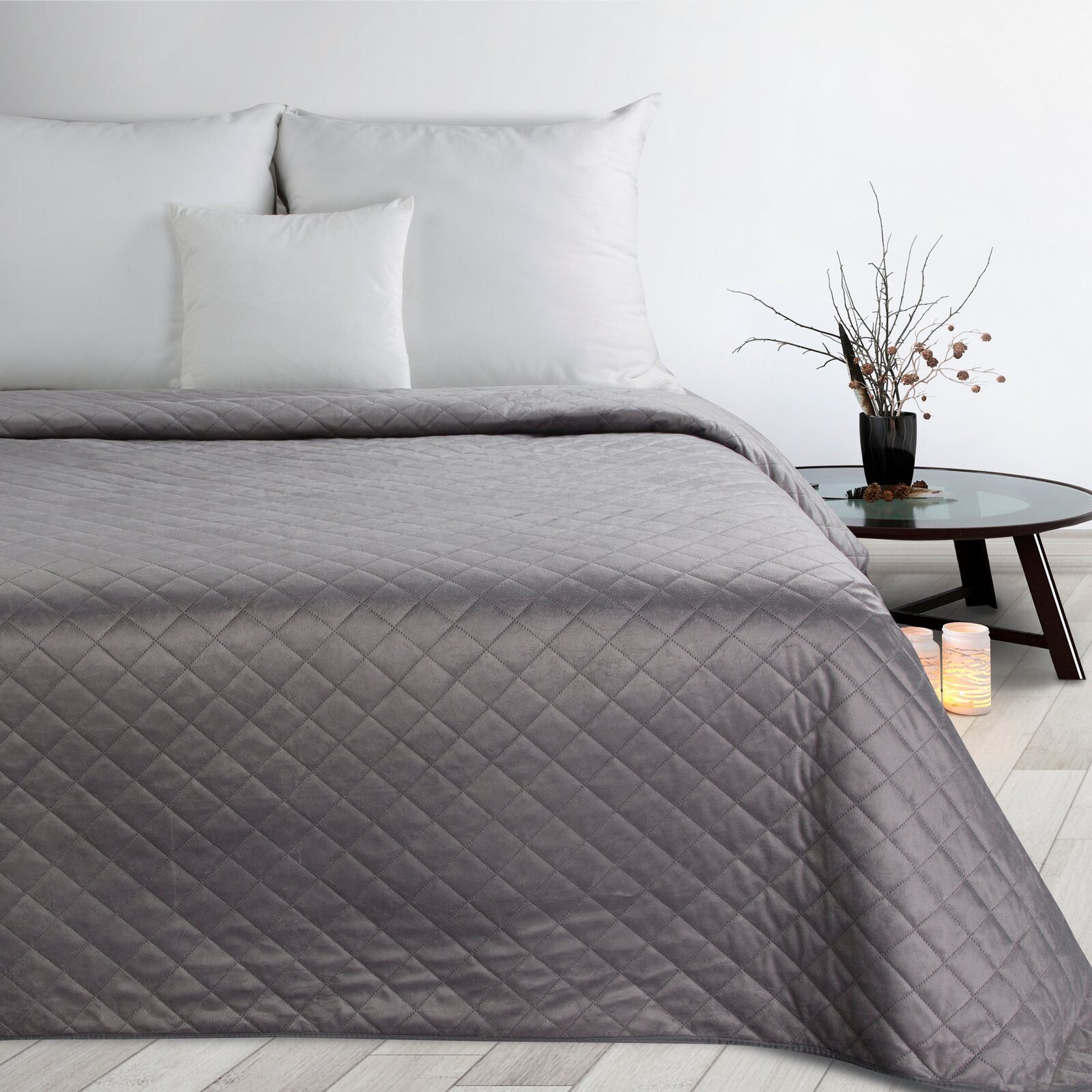 Design91 Tagesdecke LUIZ, gesteppter Bettüberwurf aus Velours – weich, stylvoll & vielseitig