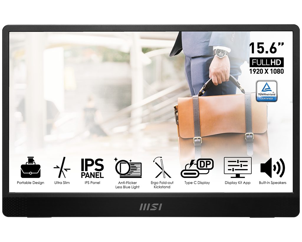 MSI PRO MP161 Portabler Monitor (40 cm/16 ", 1920 x 1080 px, Full HD, 4 ms Reaktionszeit, 60 Hz, IPS-LED, 3 Jahre Herstellergarantie, USB-C)