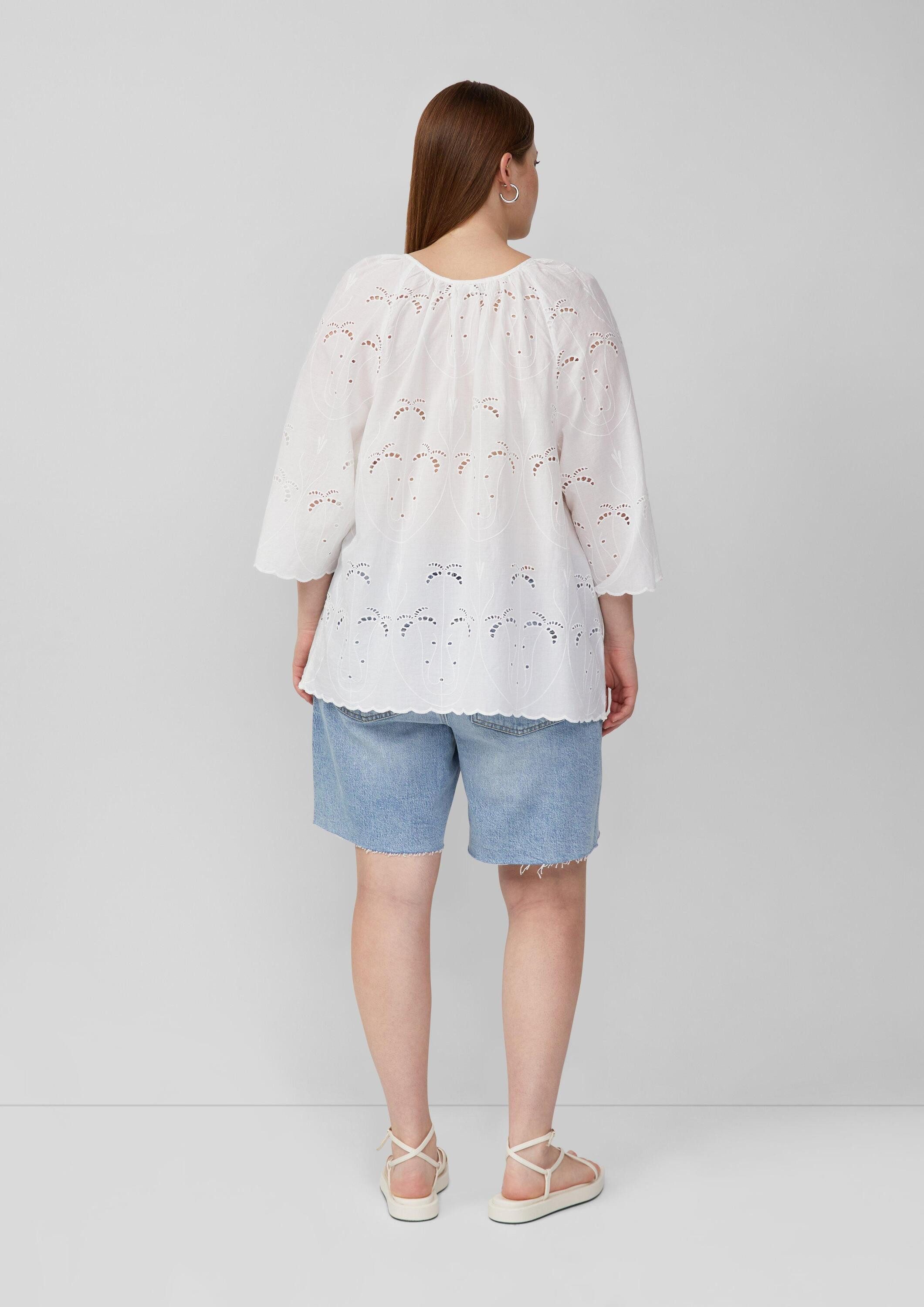 QS Kurzarmbluse Bluse Bluse mit Lochspitzen-Details