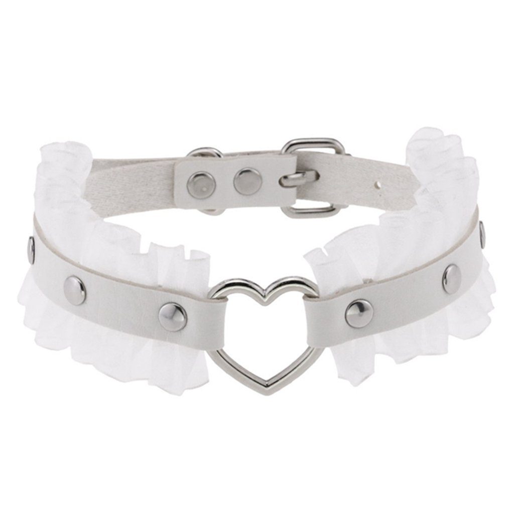 WaKuKa Kettengürtel Choker-Halskette für Damen, verstellbare Punk-Lolita-Herz-Halskette Weiß
