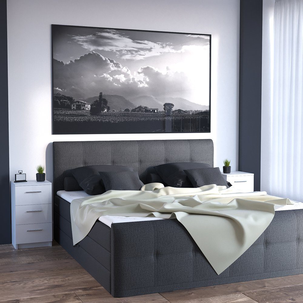 Vicco Nachtkommode, Weiß Hochglanz, 38 x 66 cm 2er Set (2 St)