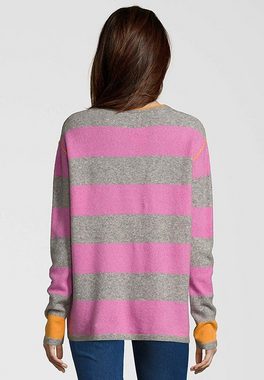 Grace Fashion Wollpullover Blockstreifen Rose Pink Coole Seitenschlitze am Saum