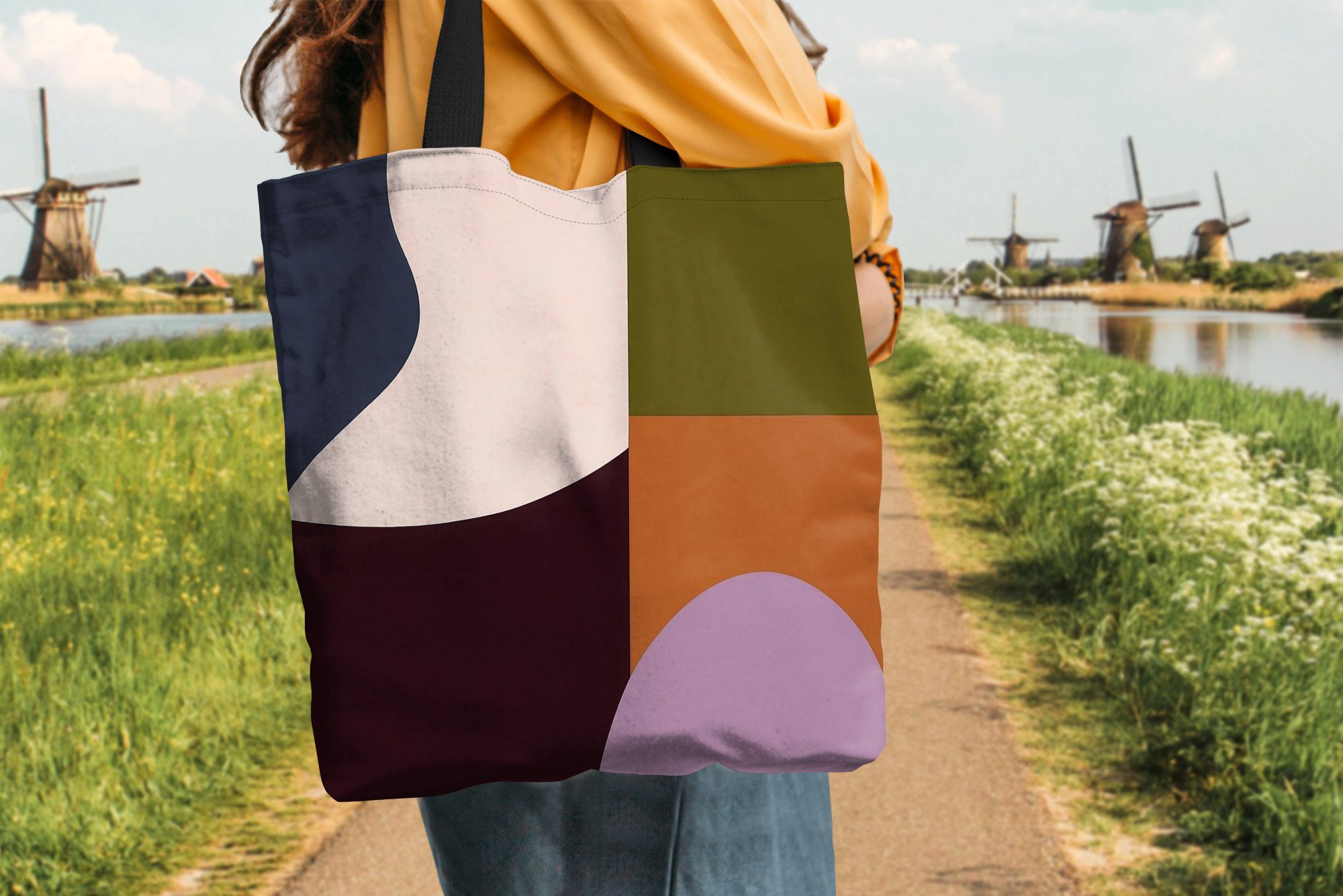 MuchoWow Shopper Formen - Abstrakt - Farben - Quadratisch, Handtasche, Damen und Herren, Schultertasche, Umhängetasche, Tote Bag
