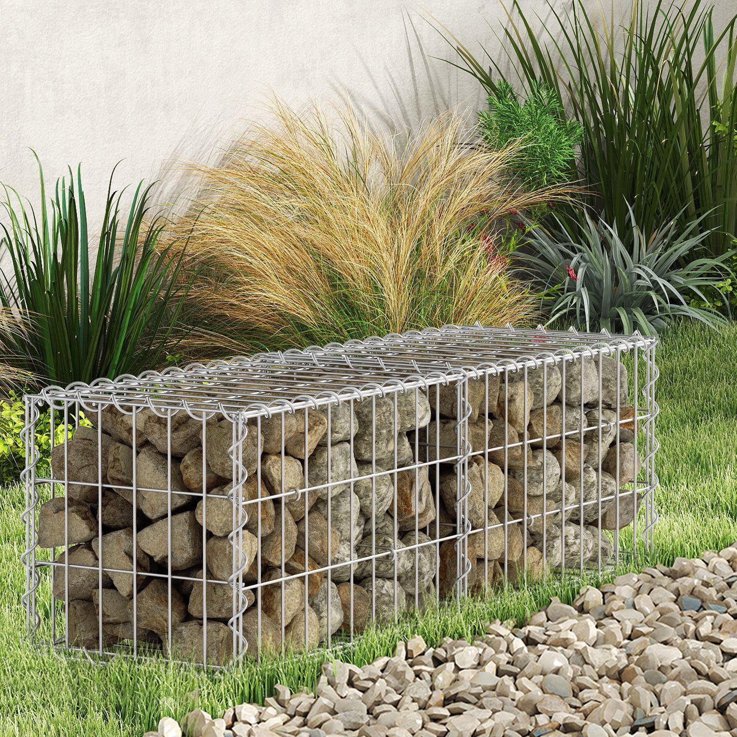 Clanmacy Gabionenzaun Gabionenzaun Gabione 100x30x30cm 2er-Set Steinkorb Drahtkorb Gabionen