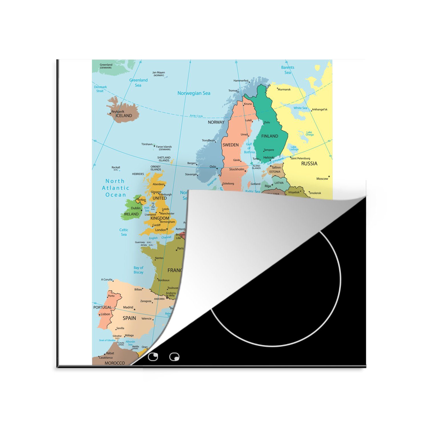 MuchoWow Herdblende-/Abdeckplatte Karte - Europa - Politik, Vinyl, (1 tlg), 78x78 cm, Ceranfeldabdeckung, Arbeitsplatte für küche