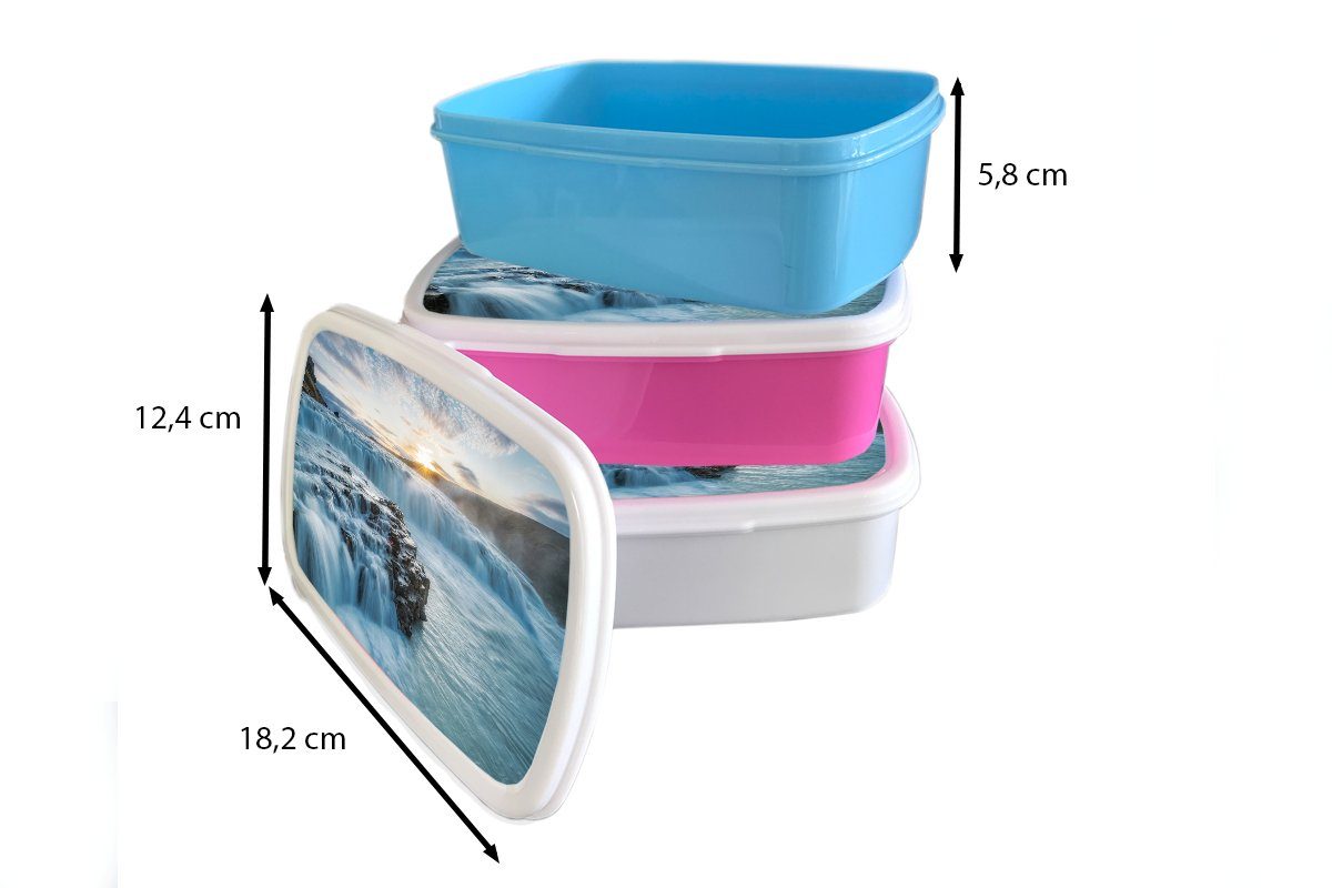 MuchoWow Lunchbox Wasserfall - Wasser Steine Kinder (2-tlg), Sonne Brotdose, und und Natur, Kunststoff, Jungs für Brotbox - weiß - - Erwachsene, Mädchen für