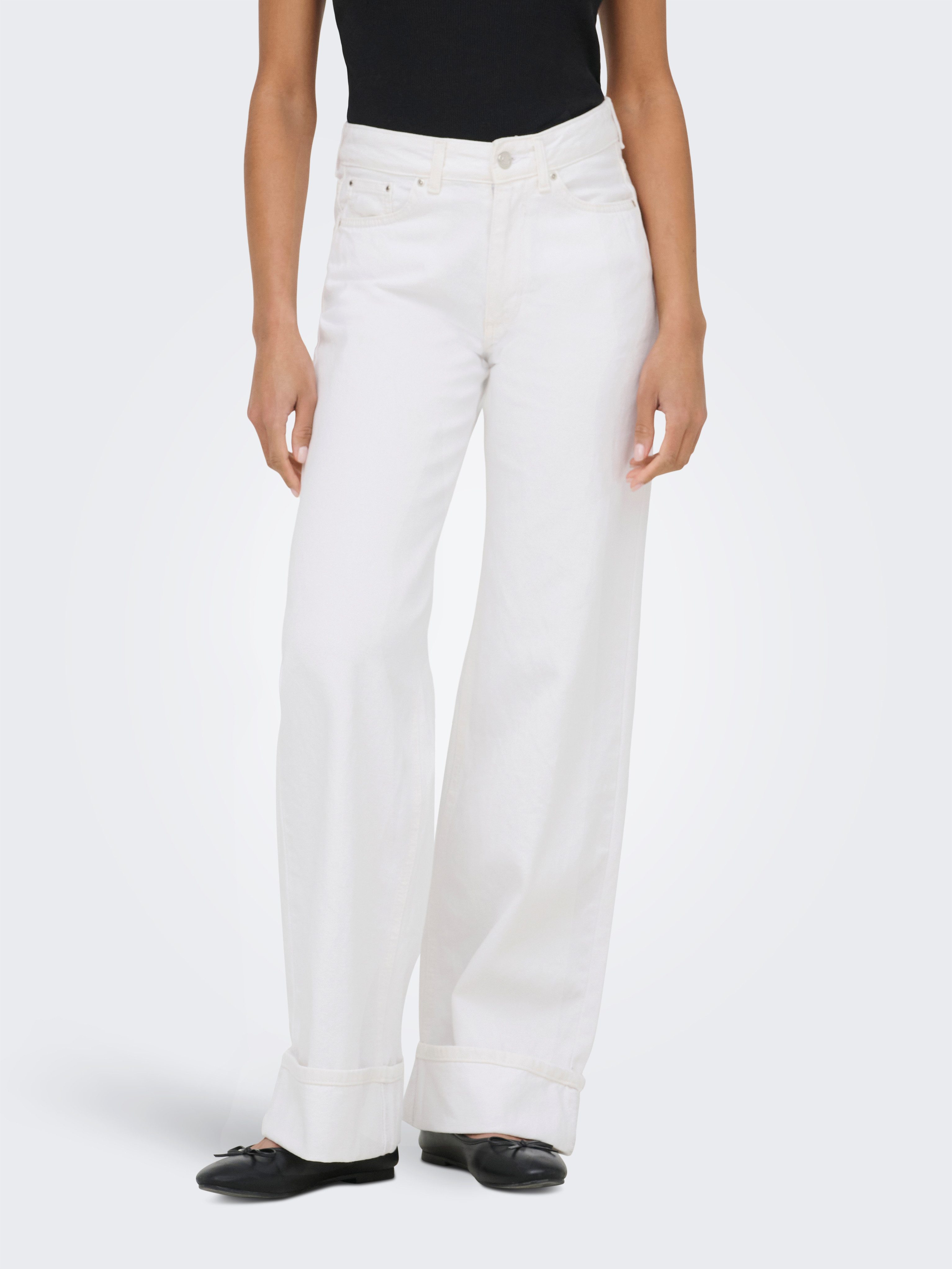 ONLY Weite Jeans ONLELLA MW WIDE FOLD UP DNM WHITE TAI Baumwolle, regular waist, wide fit