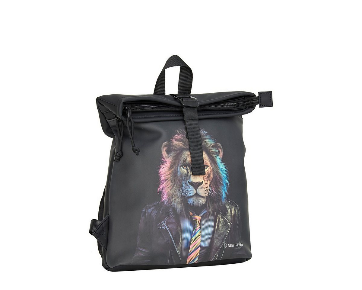 NEW REBELS Cityrucksack kleiner Roll Up RollTop Kurier Rucksack Mart Los Angeles Lion, wasserabweisendes Planenmaterial, mit Löwen Design