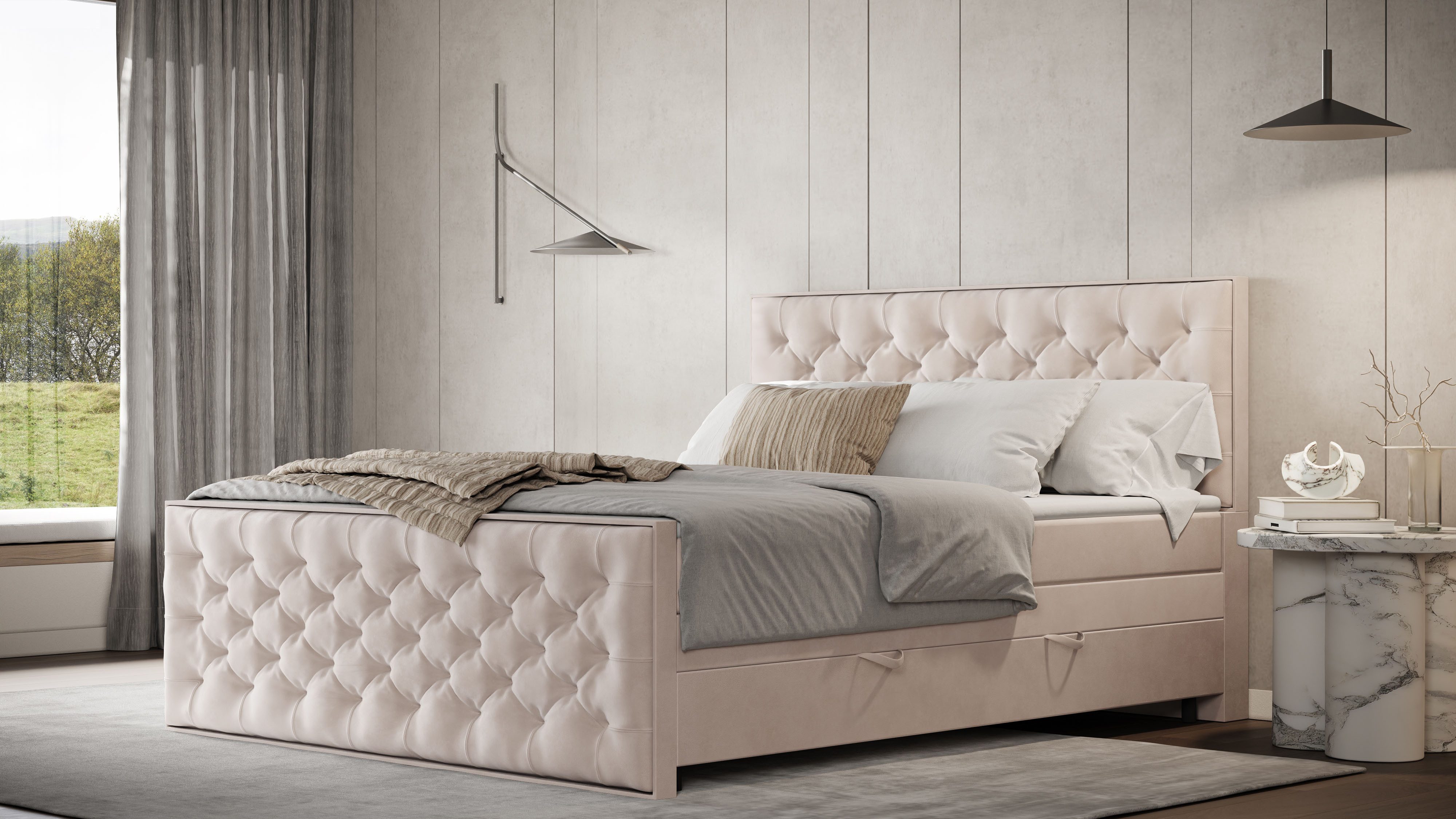 FORTE Boxspringbett Lanciano Max inkl. zwei Bettkästen und Kaltschaum Topper, und einer 7-Zonen-Tonnentaschenfederkernmatratze H2/H3