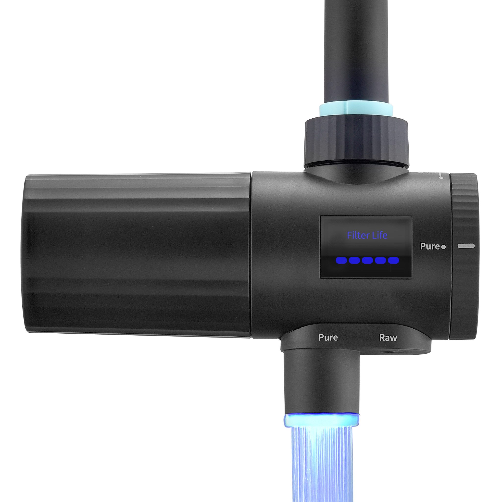 HOMELODY Wasserhahnfilter Wasserhahn 3.0 mit LED-Anzeige, entfernt Chlor, Schwermetalle & Kalk, Zubehör für Küchenarmaturen, 12x Adapter, Blaulicht & 1 Filter enthalten,Schwarz