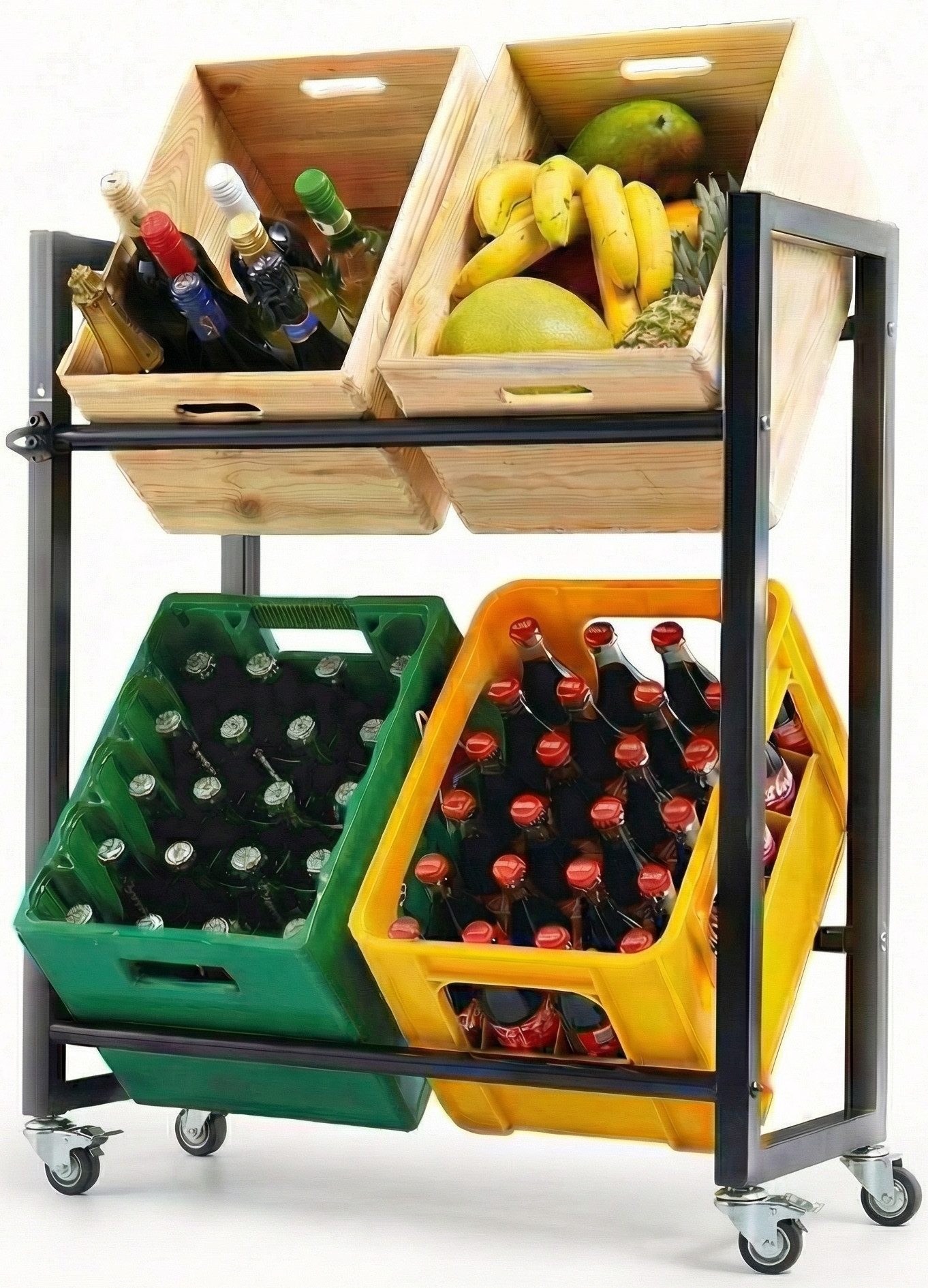 KARASTEIN Regalelement Getränkekistenregal mit Rollen oder Gummifüßen