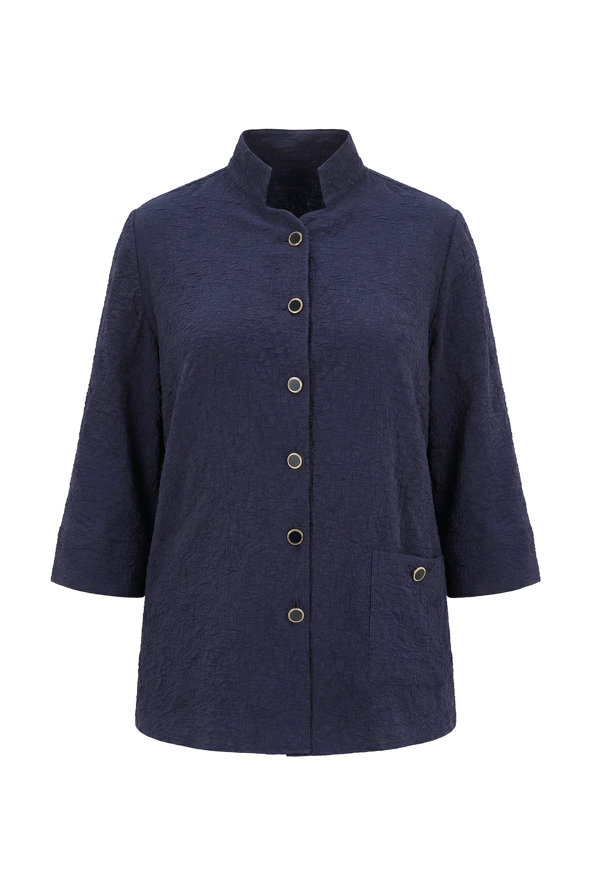 Ulla Popken Sommerjacke Jacke Struktur A-Linie Stehkragen 3/4-Arm