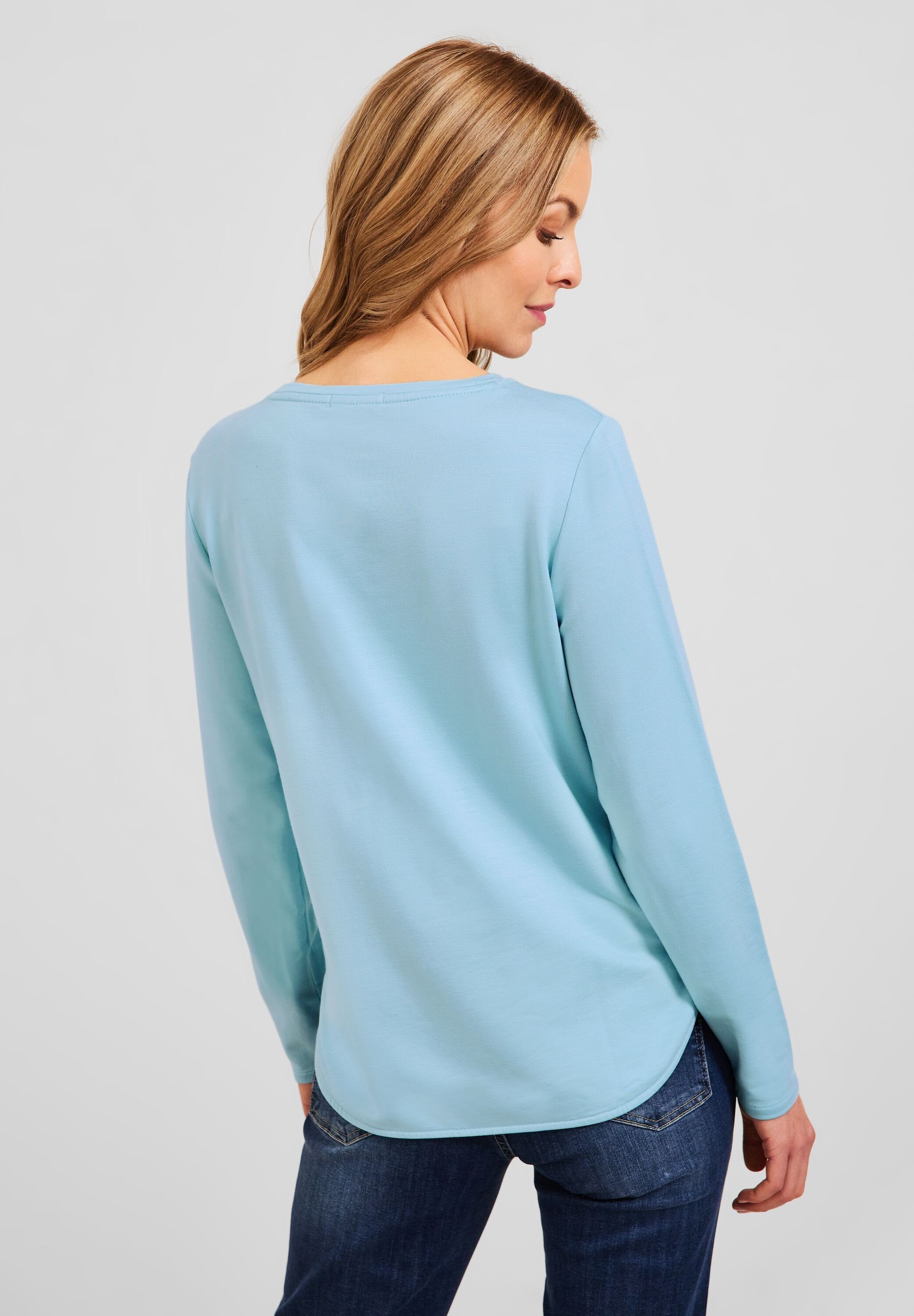 Cecil Langarmshirt Cecil Shirt mit Nicht in Vorhanden Faded Blue (1-tlg) Wording