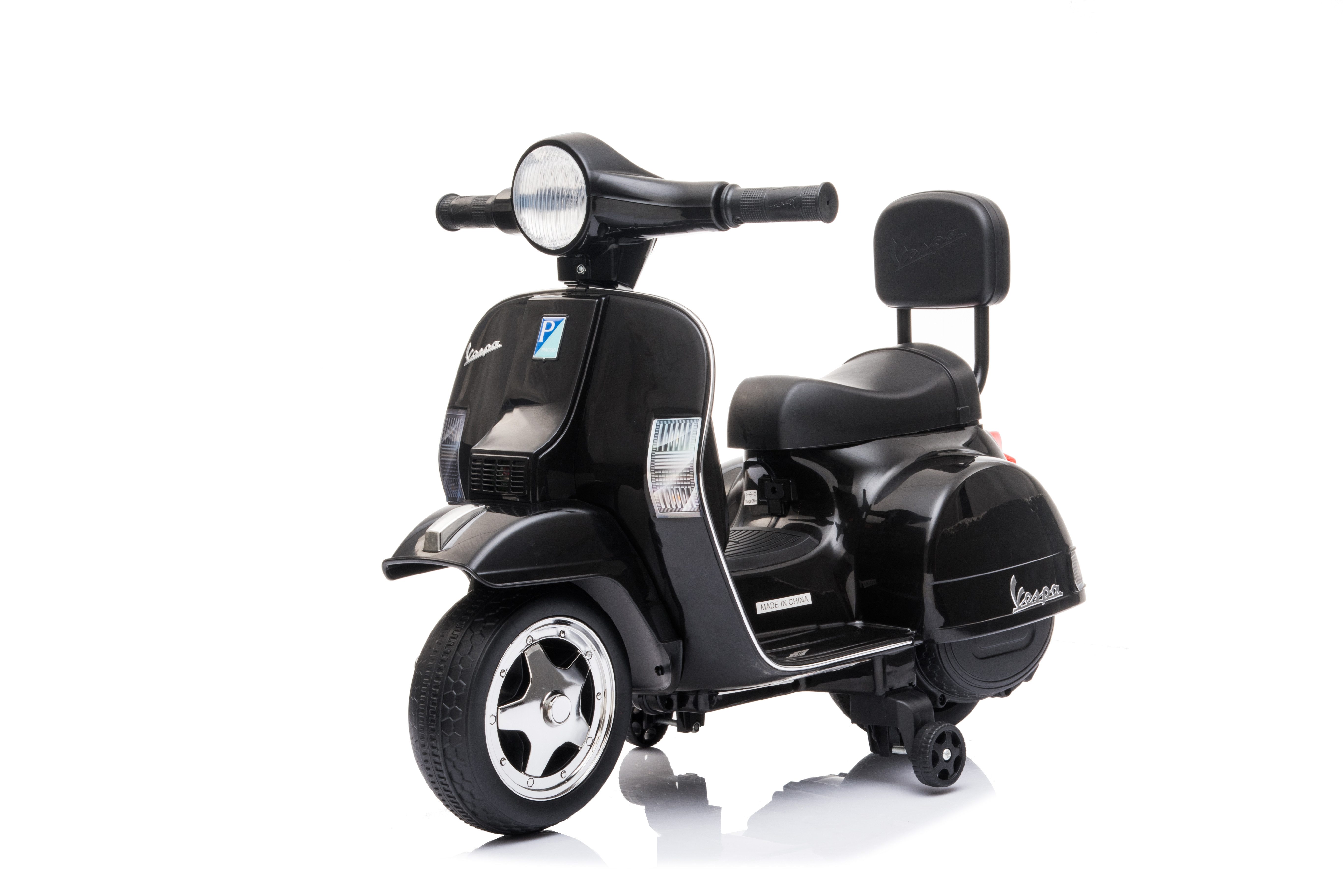 GarveeMore Elektro-Kinderauto 6V Elektrische Vespa für Kinder, Lizenzierter Kinderroller, 3 Rädern und Stützrädern,Sanftanlauf, 3 km/h, Licht- und Soundeffekte