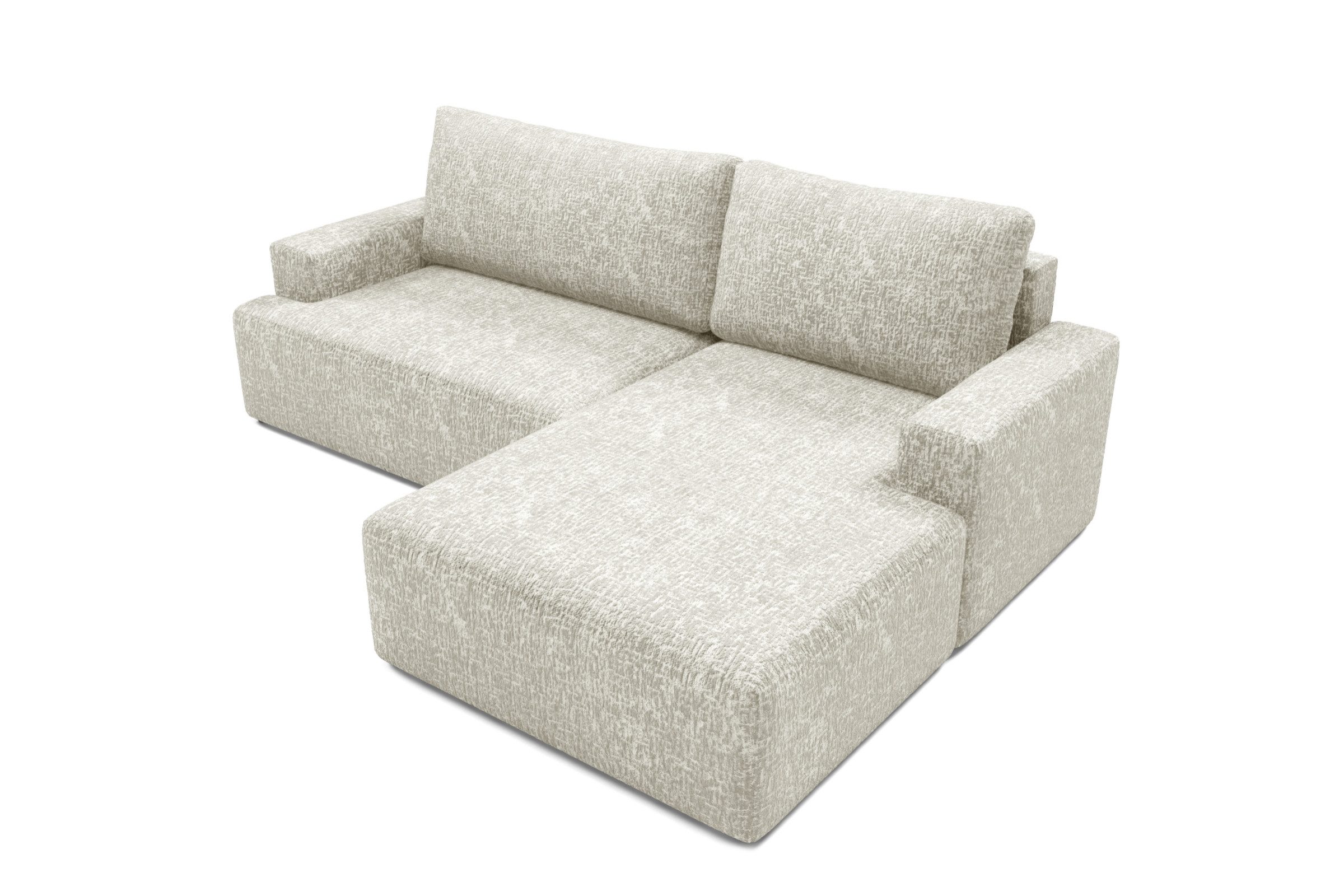 Deine Möbel 24 Wohnlandschaft LOCCO L 256 cm breit Ecksofa Sofa Wohnzimmer L-Couch Schenil-Stoff, Beige Blau-Grau Hellgrau Weiß 3 Teile, mit Schlaffunktion Bettfunktion